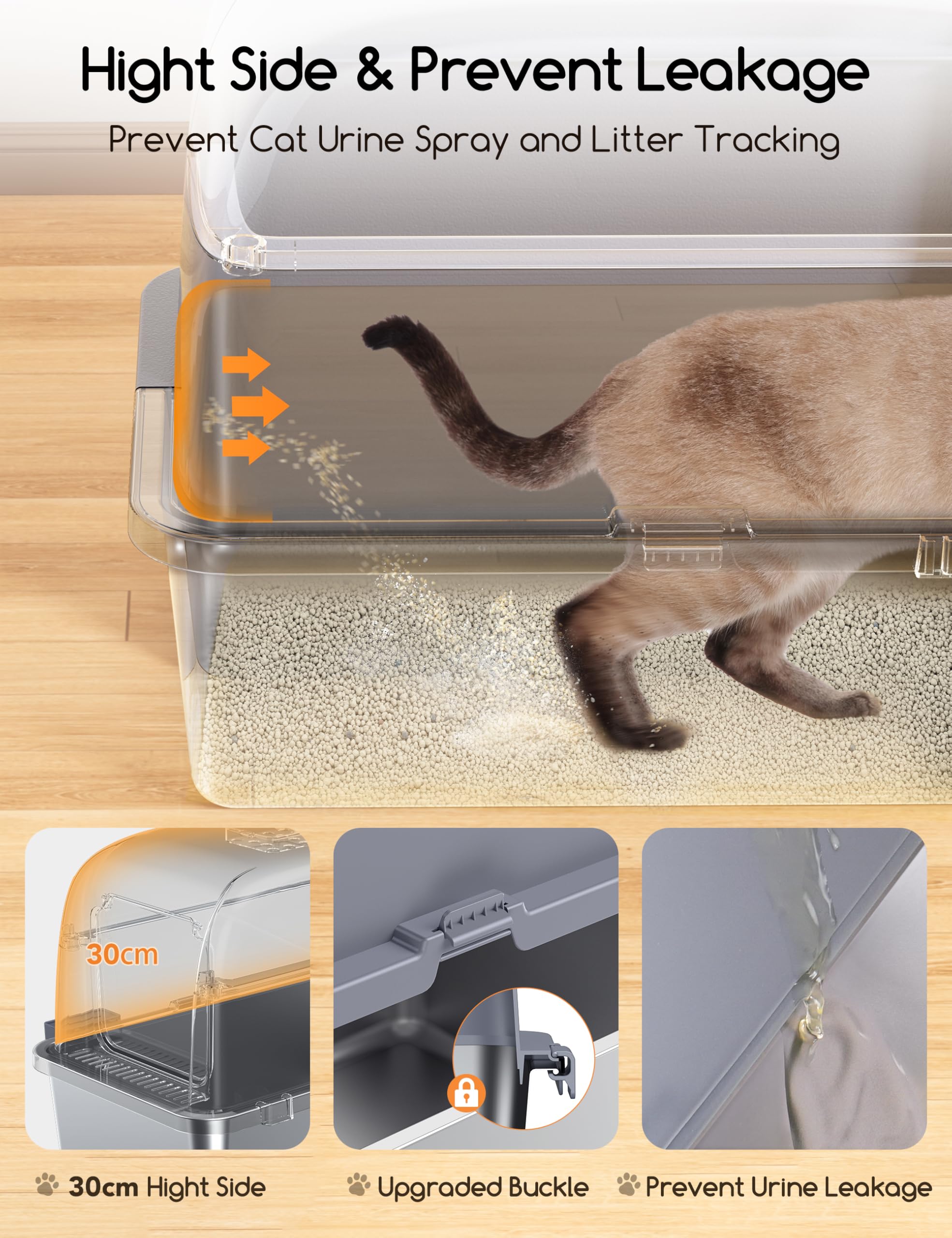 Premium Stainless Steel Cat Litter Box with Lid - XXL Enclosed Litter Pan for Large Cats, Odor-Proof & Non-Stick Surface, Easy Clean Detachable Design (Grey) - Perfect for Small Spaces & Multi-Cat Homes