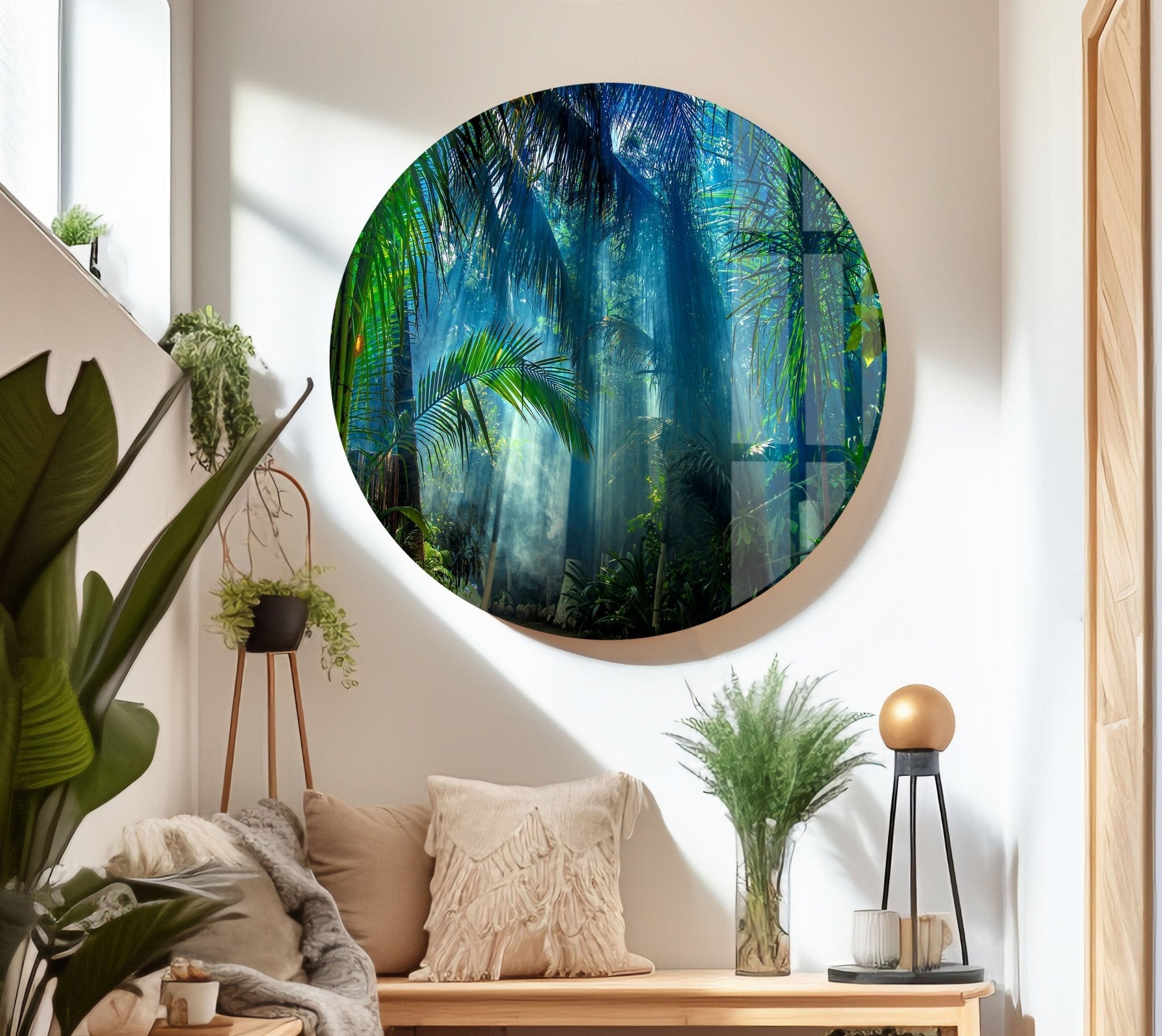 Amazon Rainforest Glass Wall Art - Handmade Nature Inspired Decor for Living Room, Bedroom & Office - Stunning Tropical Forest Scenery for Home & Office Decor