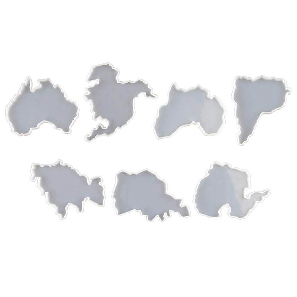 7-Piece Silicone Coaster Mold Set - World Map & Continent Design for Resin Art, DIY Faux Agate Coasters - Perfect for Home Decor, Gifts & Tabletop Protection