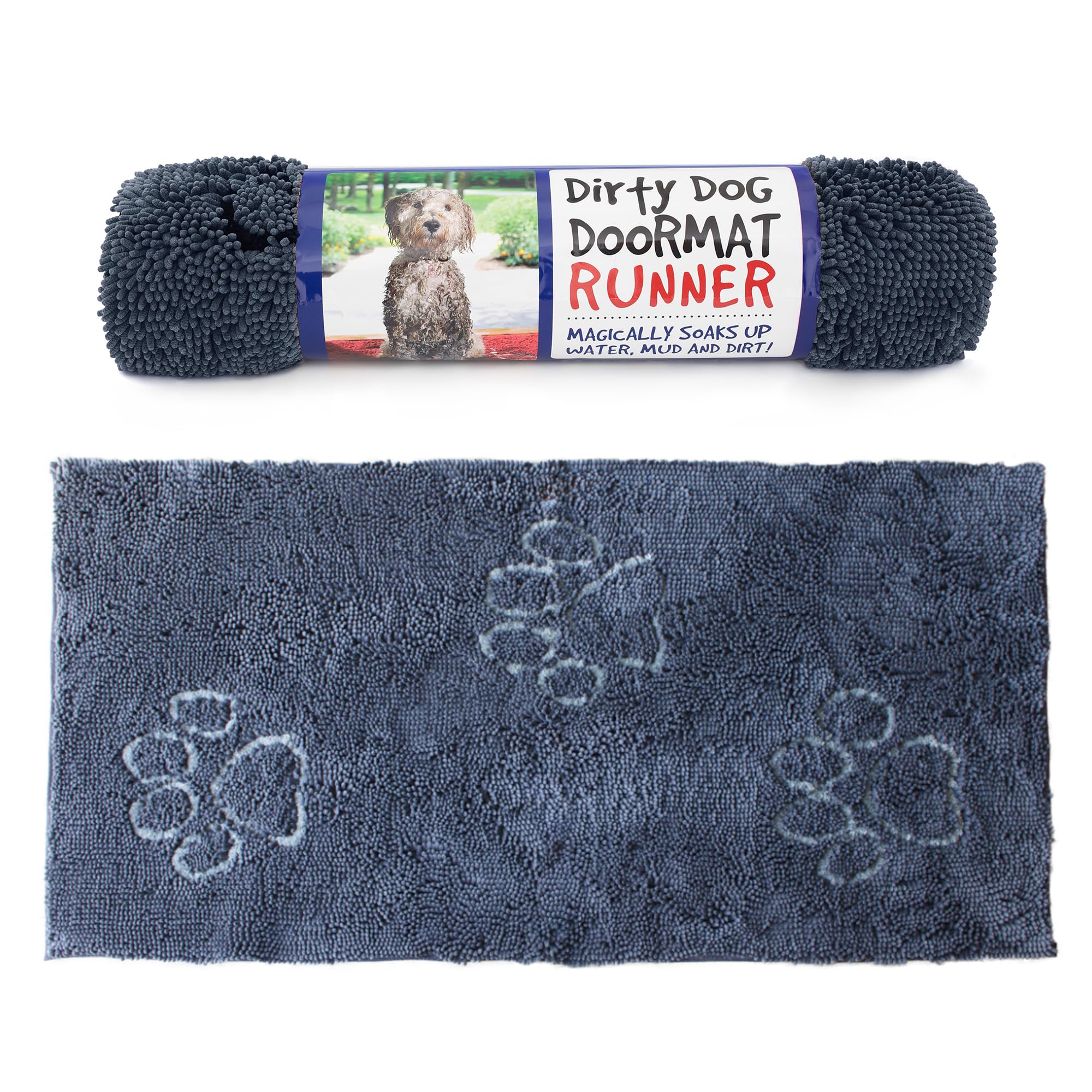 Dog Gone Smart Dirty Dog Doormat - Fast Drying, Super Absorbent Doormat with Non-Slip Backing for Muddy Paws - Machine Washable Pet Entry Mat in Mist Grey - Perfect for Front Door, Backyard & Pet Areas