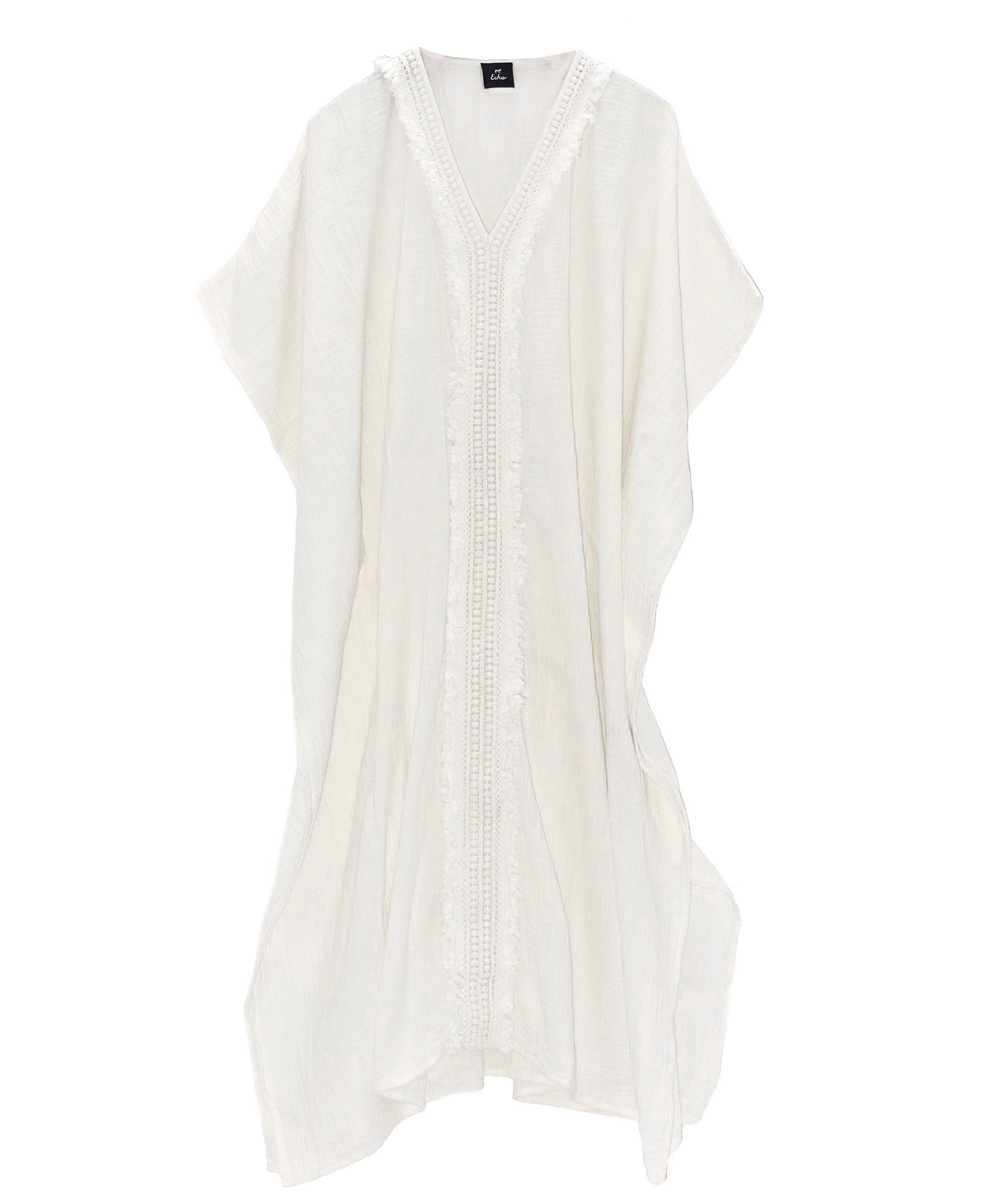 Breathable Double Gauze Maxi Caftan Dress with Delicate Lace Trim - Perfect for Beach Coverups, Summer Vacations & Boho Chic Outfits