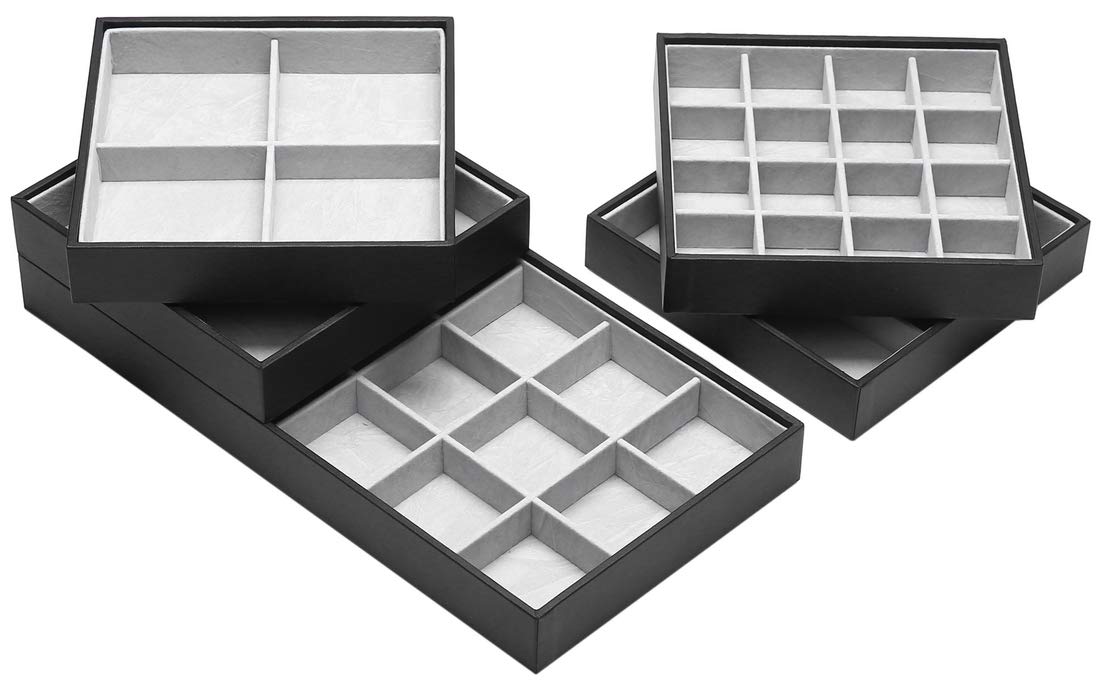 Stackable Jewelry Organizer Trays - 5-Piece Set for Necklaces, Rings & Cosmetics | Closet & Dresser Drawer Storage | Perfect for Travel, Gifts & Vanity Display