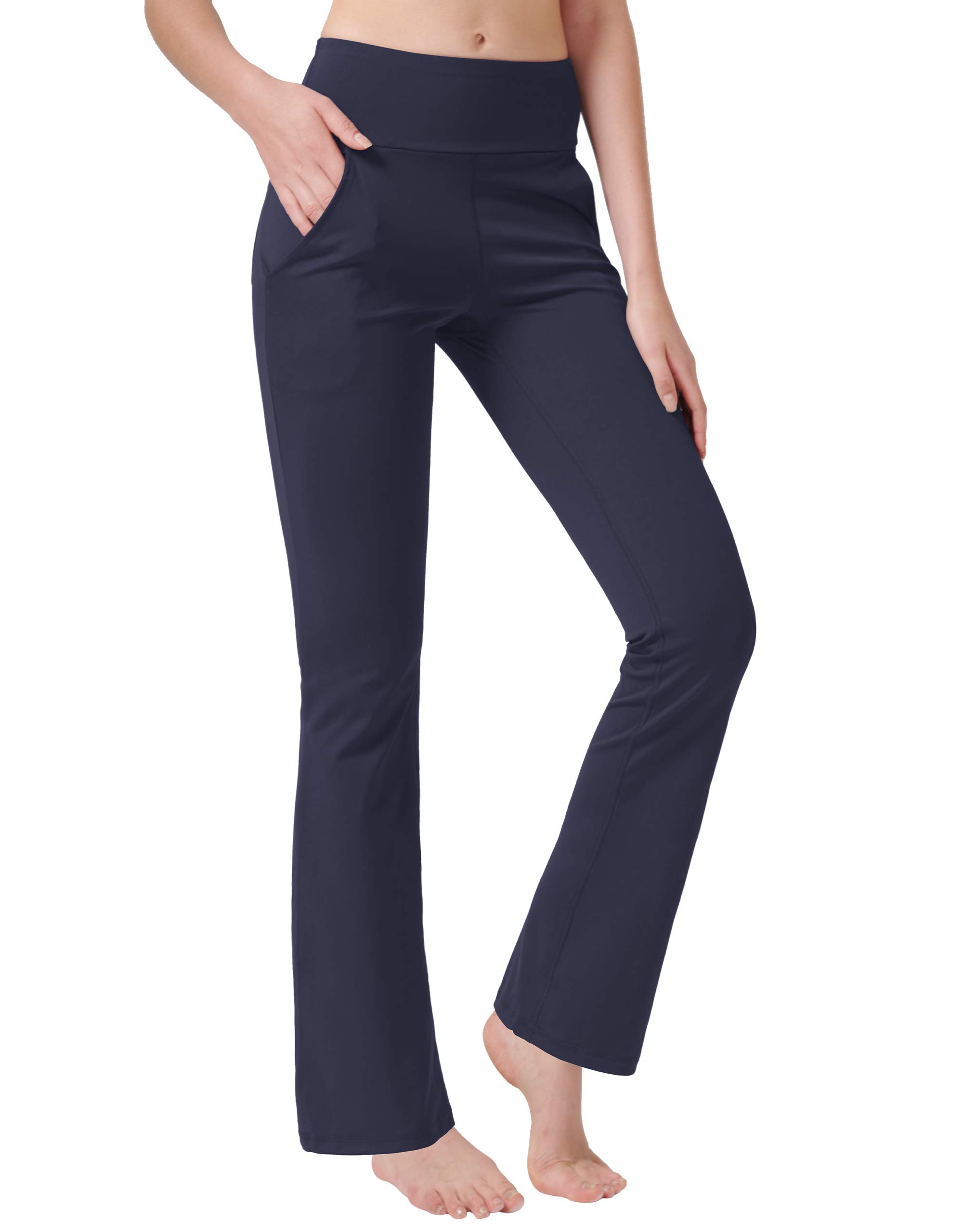 Nuveti Women's High Waisted Bootcut Yoga Pants with 4 Pockets - Tummy Control Workout Pants, Bootleg Dress Pants for Office, Yoga & Casual Wear