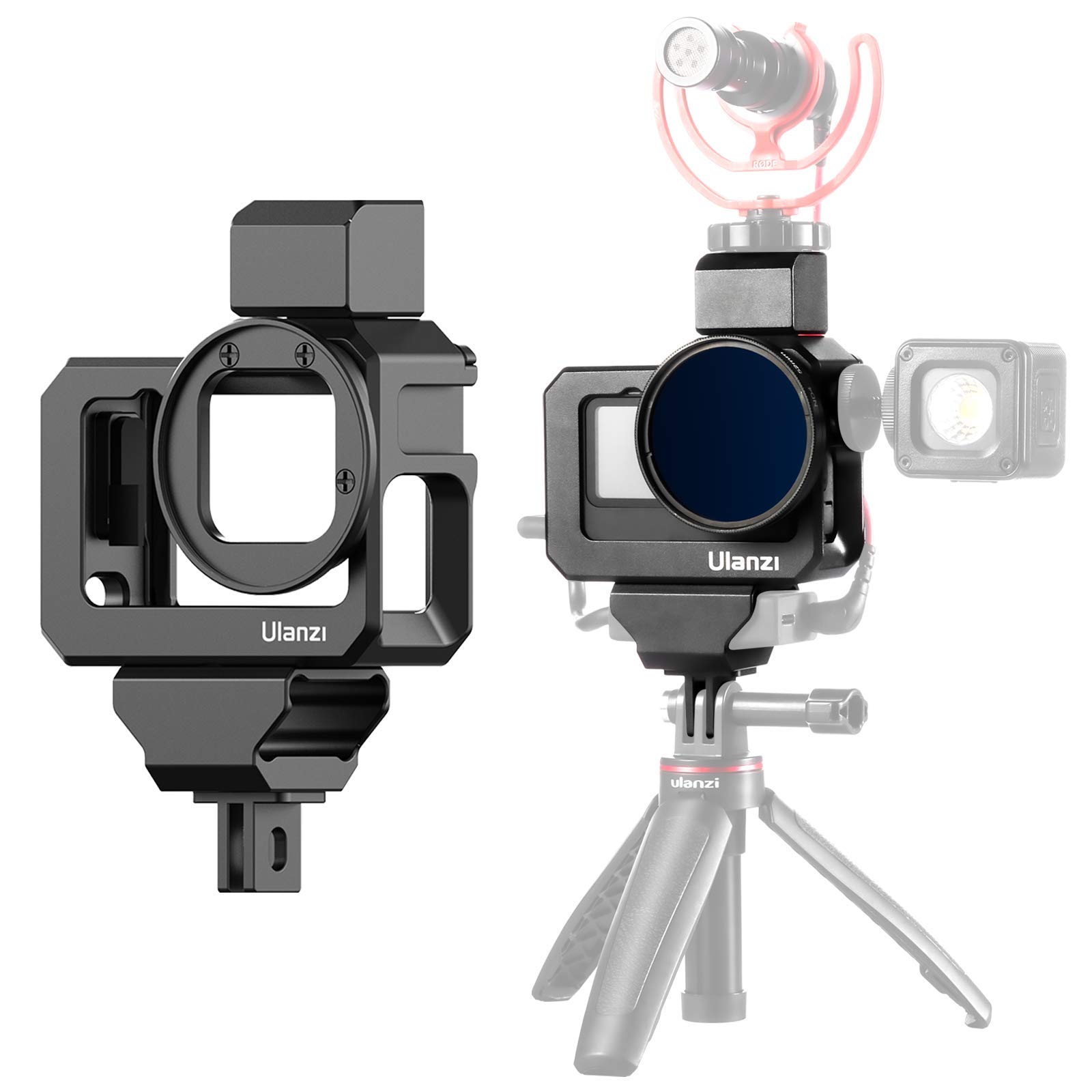 ULANZI G9-5 Aluminum Housing Case for GoPro Hero 13/12/11/10/9 Action Camera - Protective Video Cage with 2 Cold Shoe Mounts for Mic & LED Light, 52mm Filter Adapter & Lens Cap - Perfect for Vlogging, Travel Adventures & Outdoor Sports Filming
