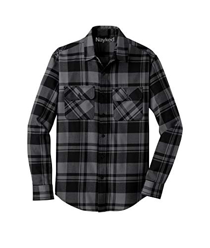 Nayked Apparel Men's Soft Plaid Flannel Shirt - Comfortable Casual Button Down for Everyday Wear, Outdoor Activities & Fall Layering