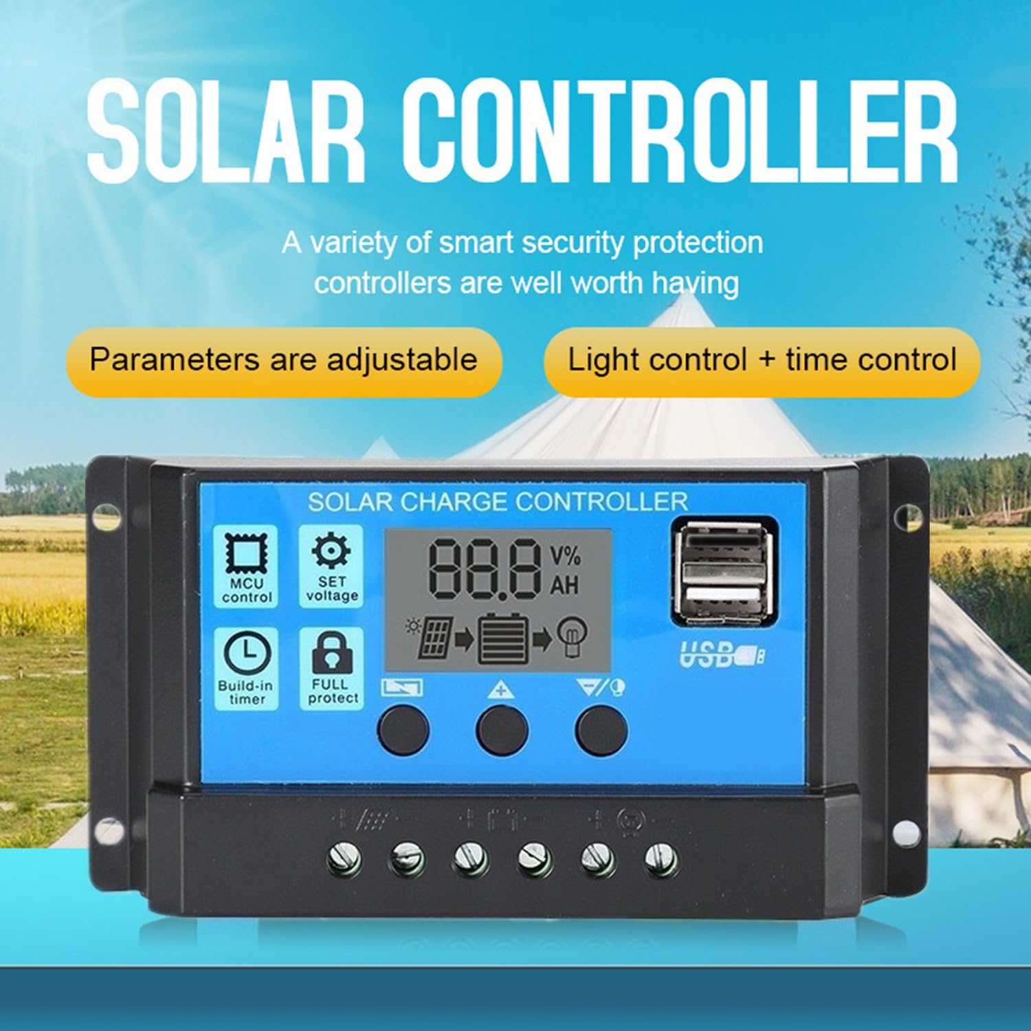 30A PWM Solar Charge Controller 12V/24V Auto - Adjustable LCD Display with Dual USB Ports & Timer - Perfect for RV, Boat, Off-Grid Solar Systems & Home Solar Panel Regulation