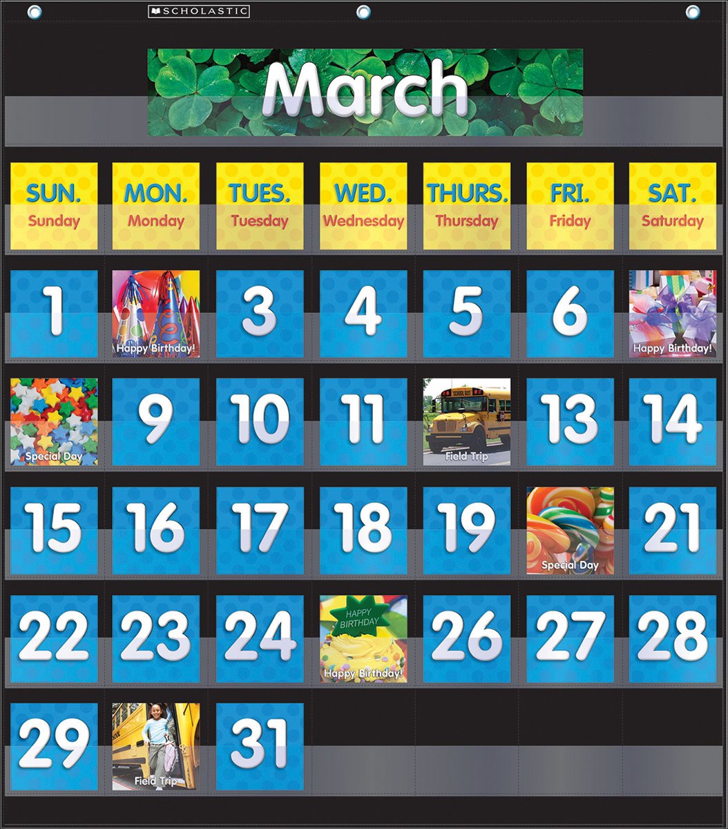 Scholastic Monthly Calendar Pocket Chart - Black (SC583866) for Classroom Organization & Teaching Supplies | Perfect for Teachers, Homeschooling & Classroom Decor