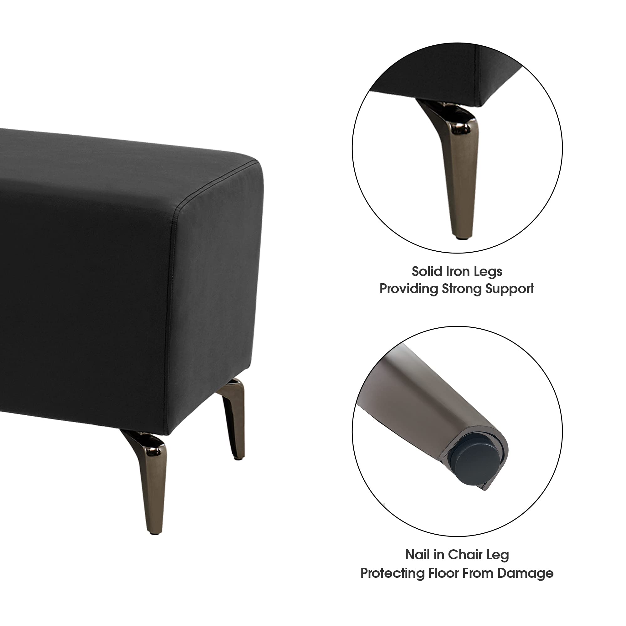 BarberPub Salon Waiting Room Chairs - Faux Leather Reception Bench & Ottoman for Office Lobby, Entryway, Store - Comfortable Guest Seating Furniture W704 (Black) | Perfect for Barber Shops, Hair Salons, Spas, Clinics and Retail Stores