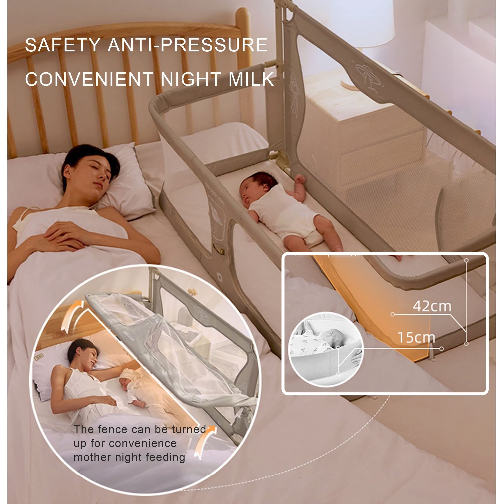 3-in-1 Baby Bedside Sleeper Crib | Breathable Bassinet with Mesh Windows | 120x50cm Co-Sleeping Crib for Newborns & Infants | Perfect for Safe Nighttime Feeding & Parent-Baby Bonding