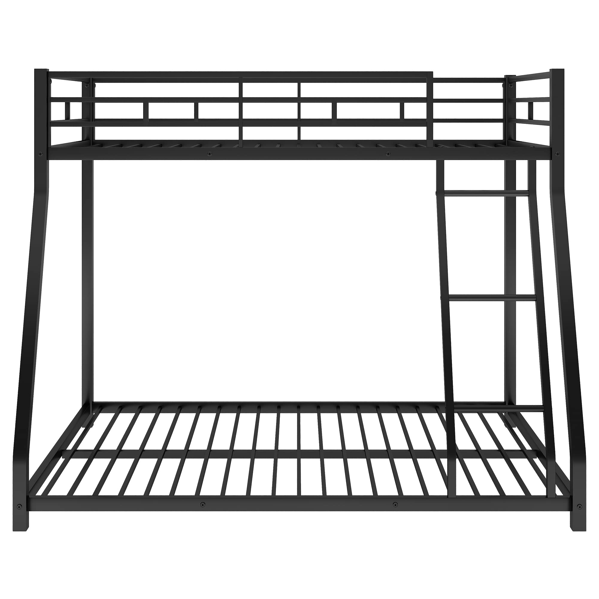 Harper & Bright Designs Twin Over Full Metal Bunk Bed Frame with Ladder & Guardrail - Space Saving Low Profile Bunk Bed for Kids Teens Adults - Perfect for Small Bedrooms, Dorms & Guest Rooms (Black)