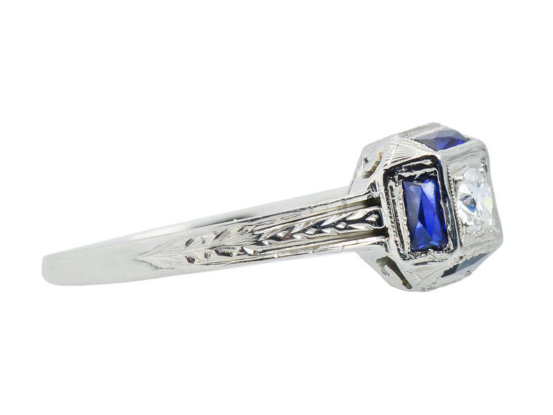 Art Deco Style Belais Diamond Sapphire Engagement Ring for Women - Vintage Inspired Wedding Band, Perfect for Proposals, Anniversaries & Special Occasions