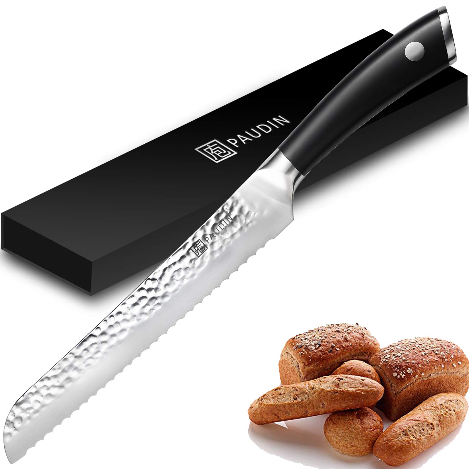 PAUDIN 8-Inch Serrated Bread Knife - High Carbon Stainless Steel Blade with Full Tang ABS Handle - Perfect for Slicing Homemade Bread, Cakes, and Pastries - Ideal for Bakeries, Kitchens, and Home Chefs
