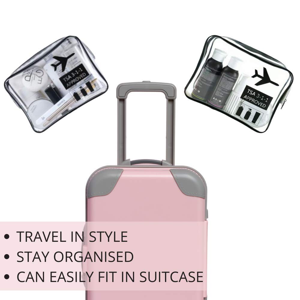 Clear Toiletry Bag for Travel - TSA Approved Transparent Hanging Makeup Pouch with Zipper, Airplane Liquids Organizer for Hand Luggage | Perfect for Carry-On Essentials, Cosmetics & Toiletries | by HUNYLONDON