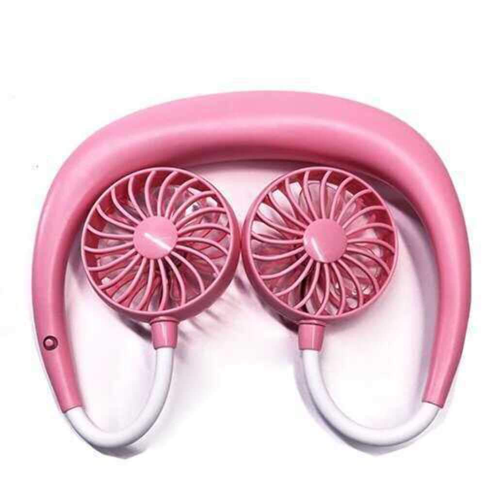 Double Cool Cordless Breezy Mini Collar Fan - Portable 360° Cooling Hands-Free Neck Fan, USB Rechargeable Wearable Personal Air Conditioner for Office, Gym, Outdoor, Travel - Pink