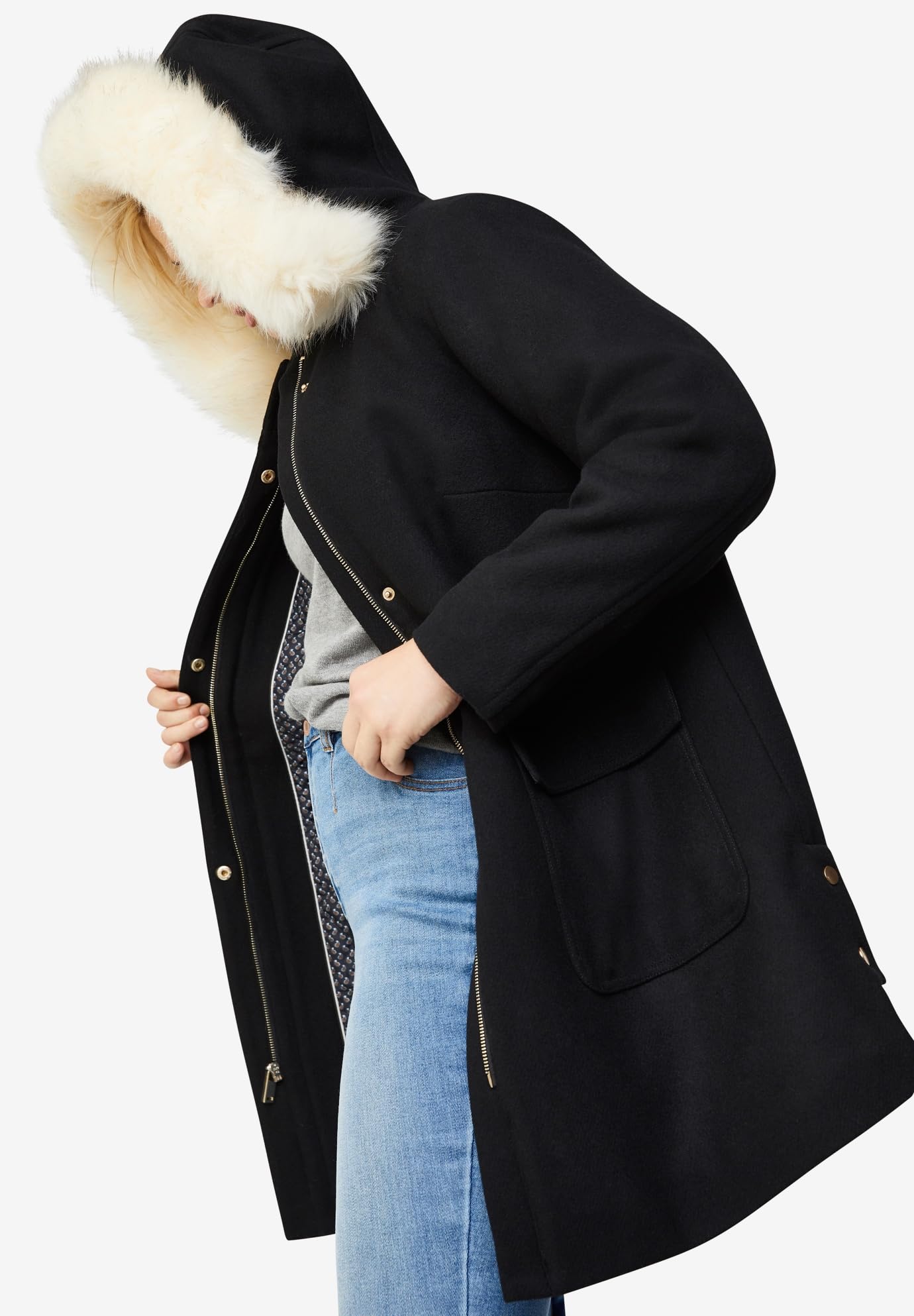 Ellos Women's Plus Size Side-Snap Wool Parka Coat - Warm Winter Jacket for Cold Weather - Perfect for Outdoor Activities, Commuting & Casual Wear