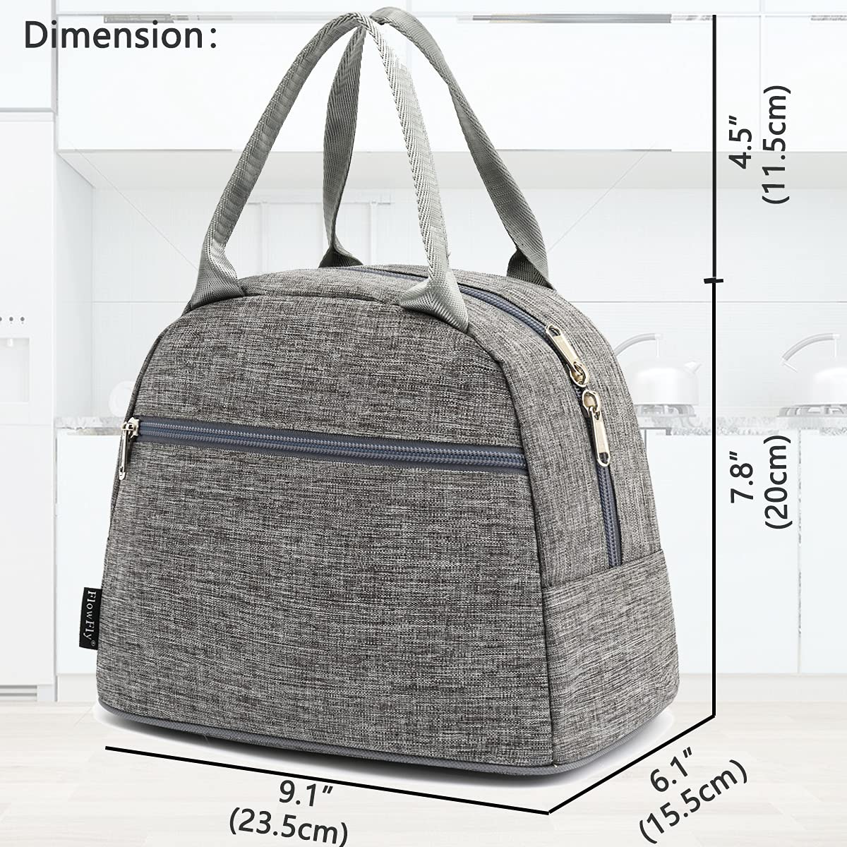 FlowFly Insulated Lunch Bag Tote - Reusable Cooler Lunch Box Organizer for Women & Men (Heather Grey) - Perfect for Work, School, Picnics & Outdoor Activities