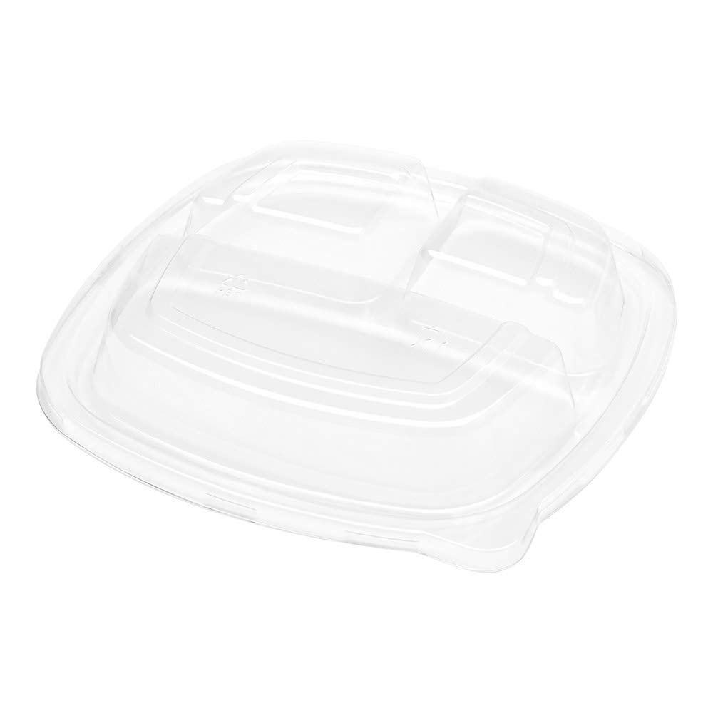 **Pulp Tek 4.8 x 4.8 Inch Clear Plastic Dome Lids for 3-Compartment Bagasse Plates (100 Pack) - Perfect for Restaurants, Catering & Takeout Meals**