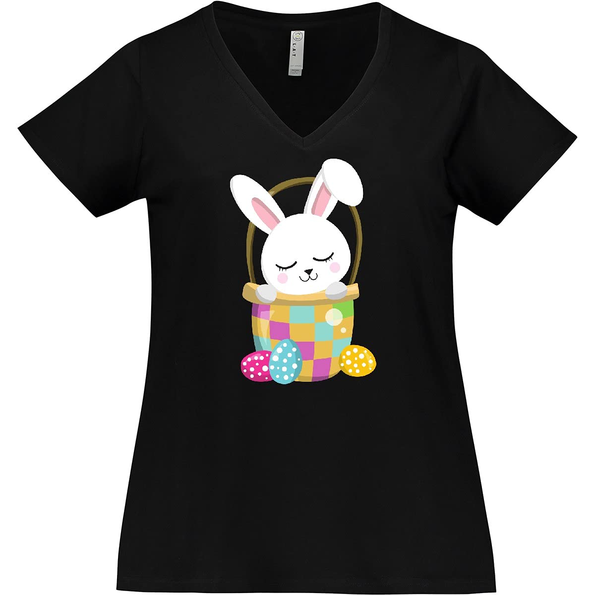 Inktastic Easter Bunny with Eggs - Women's Plus Size V-Neck T-Shirt - Cute Spring Holiday Outfit for Easter Celebrations & Family Gatherings