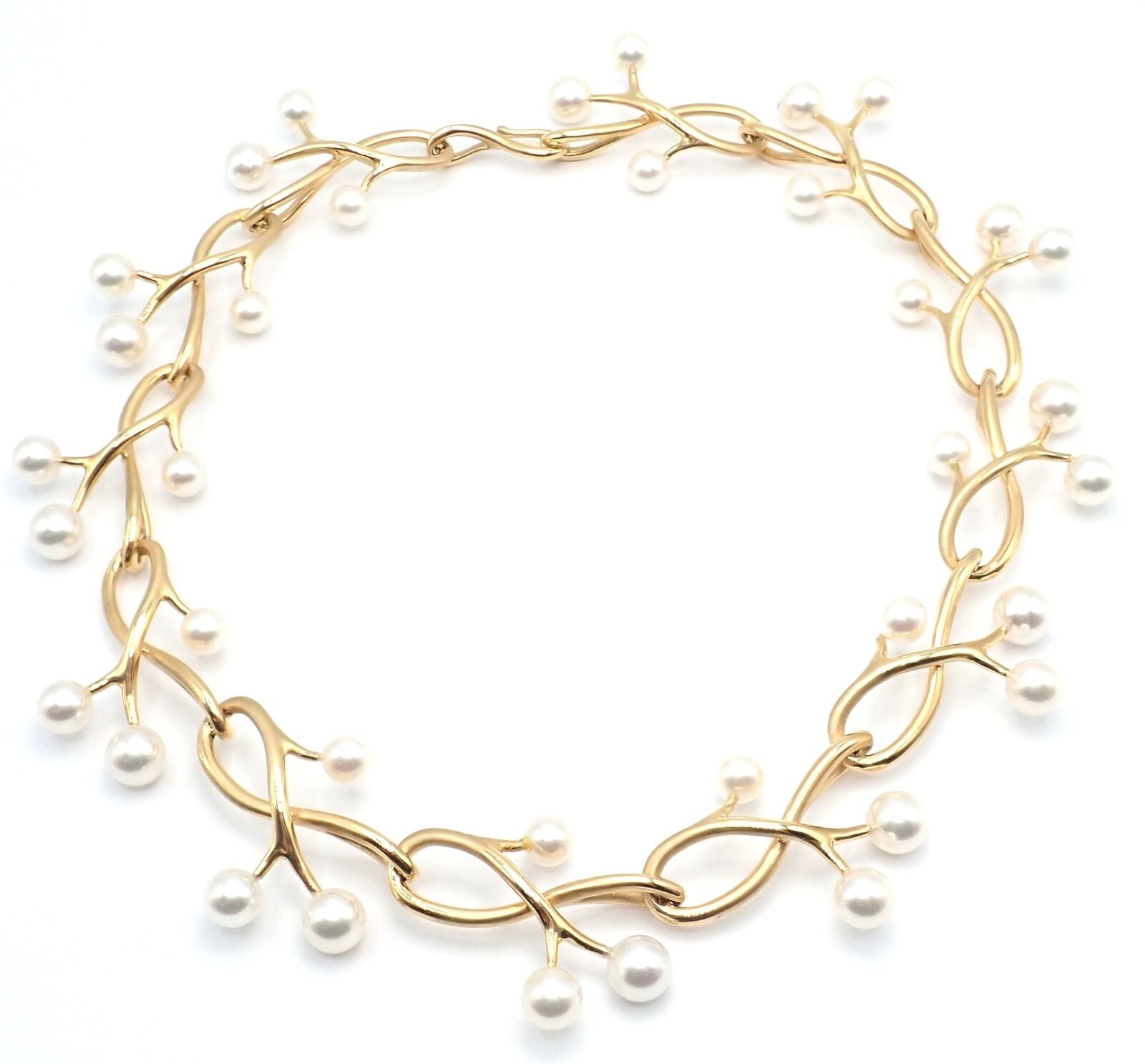 Authentic Angela Cummings & Assael Thorn Sprig 18k Yellow Gold Pearl Necklace - Elegant Pearl Jewelry for Women, Perfect for Weddings, Parties & Special Occasions