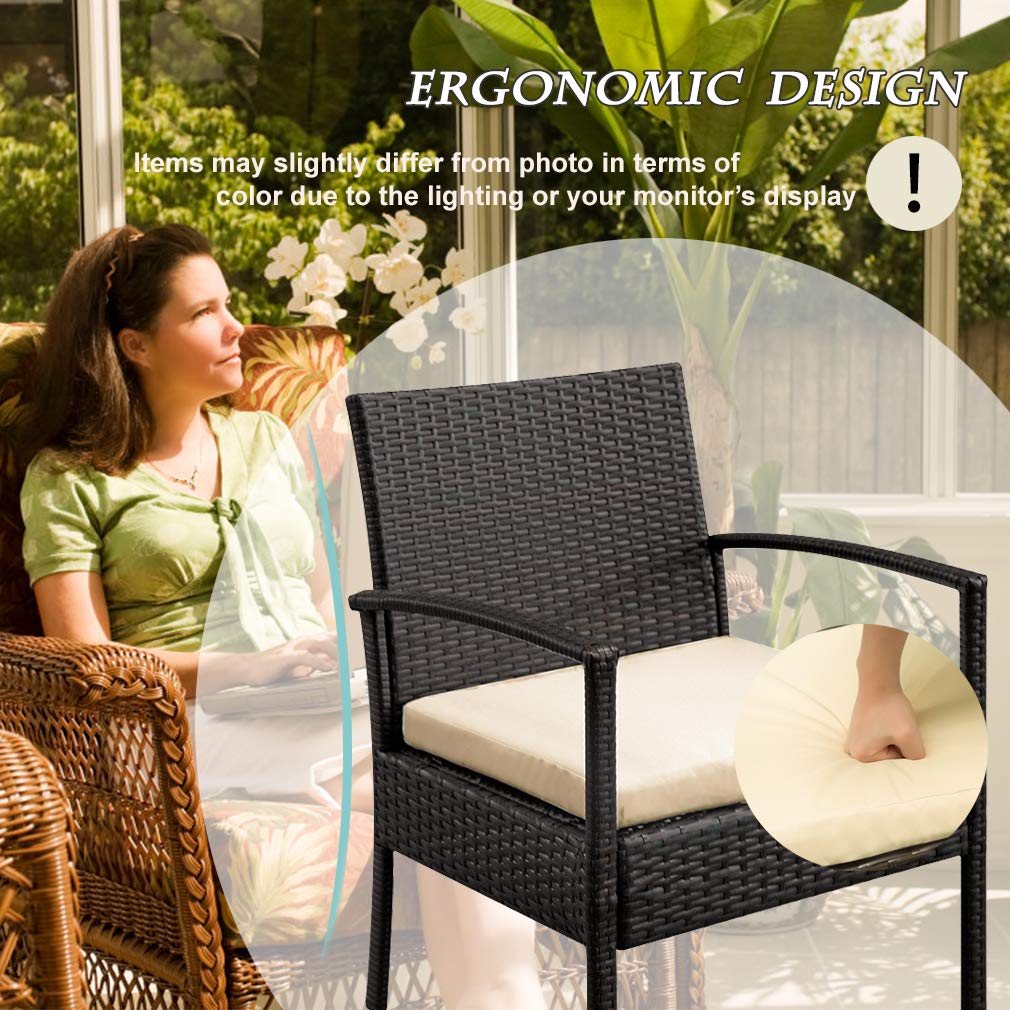 4-Piece Outdoor Wicker Patio Furniture Set - Rattan Chairs & Conversation Set for Backyard, Porch, Garden, Poolside, Balcony - Weather-Resistant Black Wicker Furniture for Relaxing & Entertaining