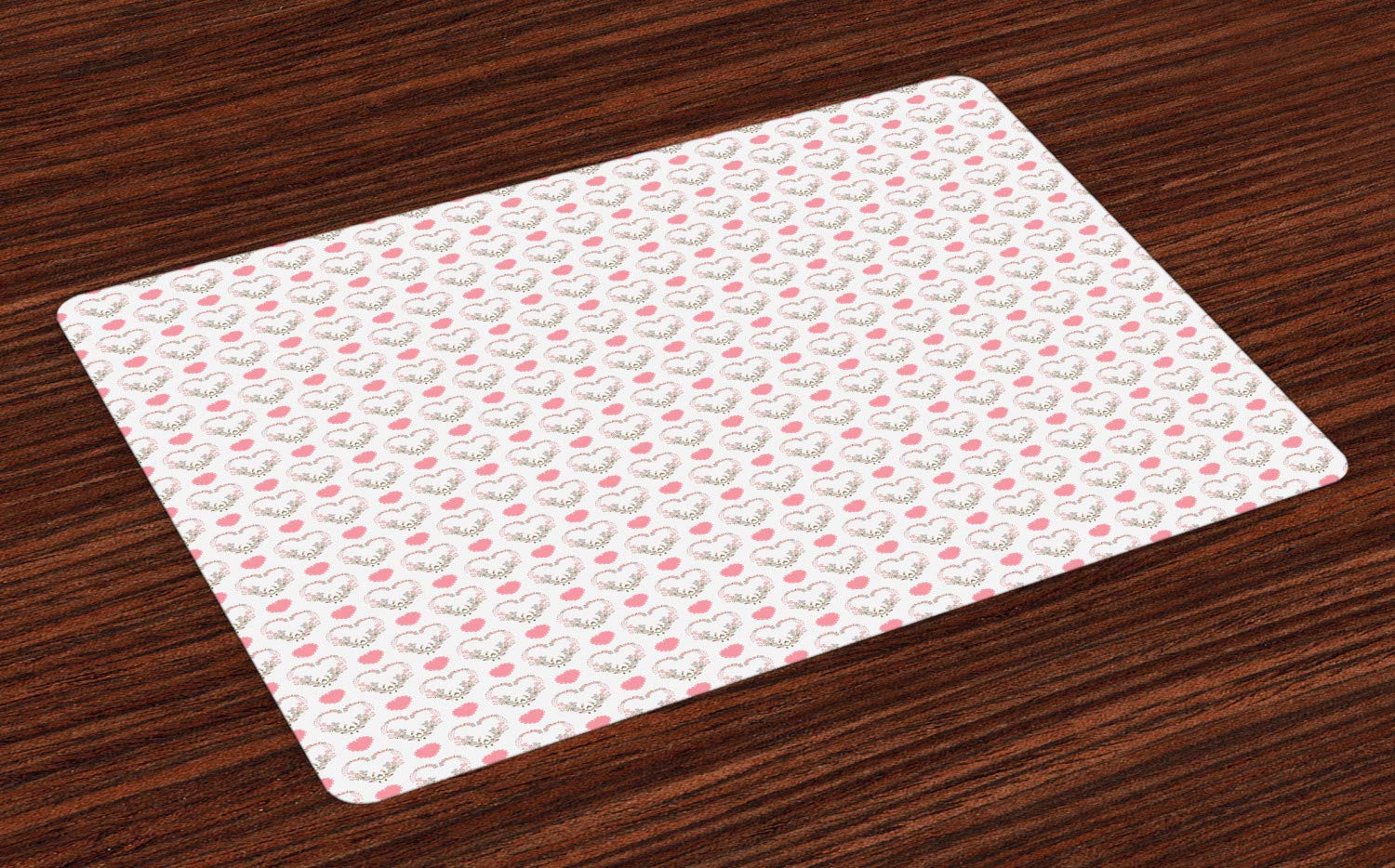 Lunarable Valentine's Day Place Mats Set of 4 - Heart-Shaped Romantic Floral Wreath Design, Washable Fabric Dining Table Mats in Pink & Coconut (Standard Size) | Perfect for Romantic Dinners, Anniversary Celebrations & Couple's Home Decor