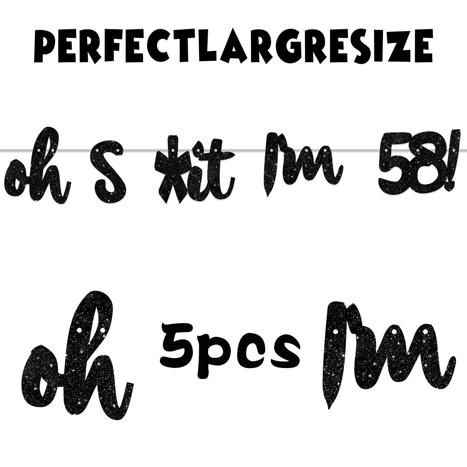 Happy 58th Birthday Banner - Glitter Black 'Oh I'm 58!' Backdrop Decor for Men & Women - Photo Studio Props, Party Flags & Supplies - Perfect for 58th Birthday Celebrations, Milestone Parties & Photo Booth Backgrounds