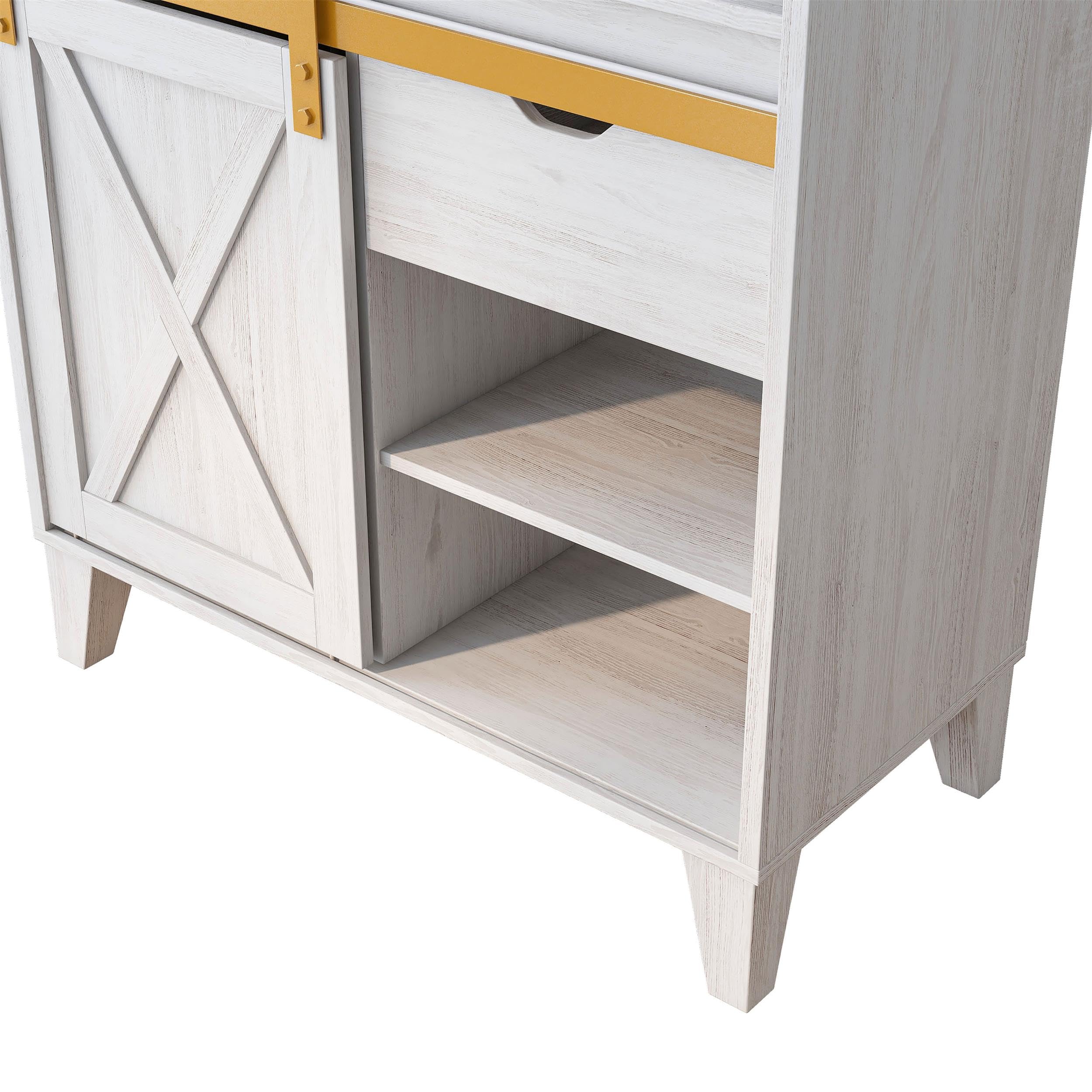 Furniture of America White Oak Baker Rack with Sliding Door - Solid Birch Wood Kitchen Storage Shelf for Pantry, Dining Room & Home Organization