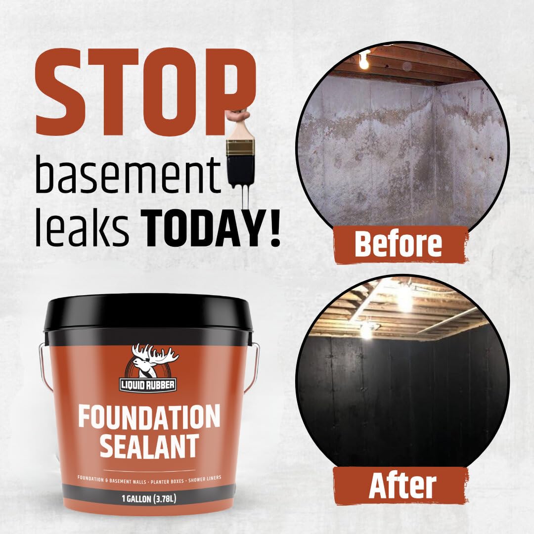 Liquid Rubber Waterproof Sealant for Basement & Foundation Repair - Flexible Concrete Crack Filler & Protective Coating - Indoor/Outdoor Waterproofing Paint - Black (5 Gallon) - Ideal for Leak Prevention, Roof Coating, and DIY Home Improvement Projects