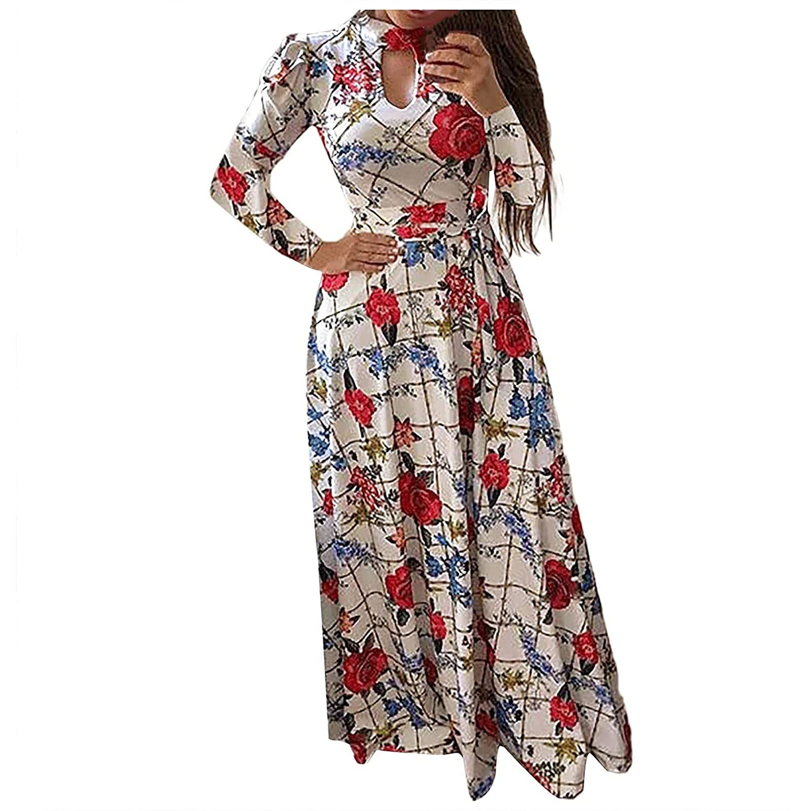 SERYU Women's Plus Size Floral Print Maxi Dress with High Neck & Long Sleeves - Elegant Church, Wedding Guest & Summer Party Dress