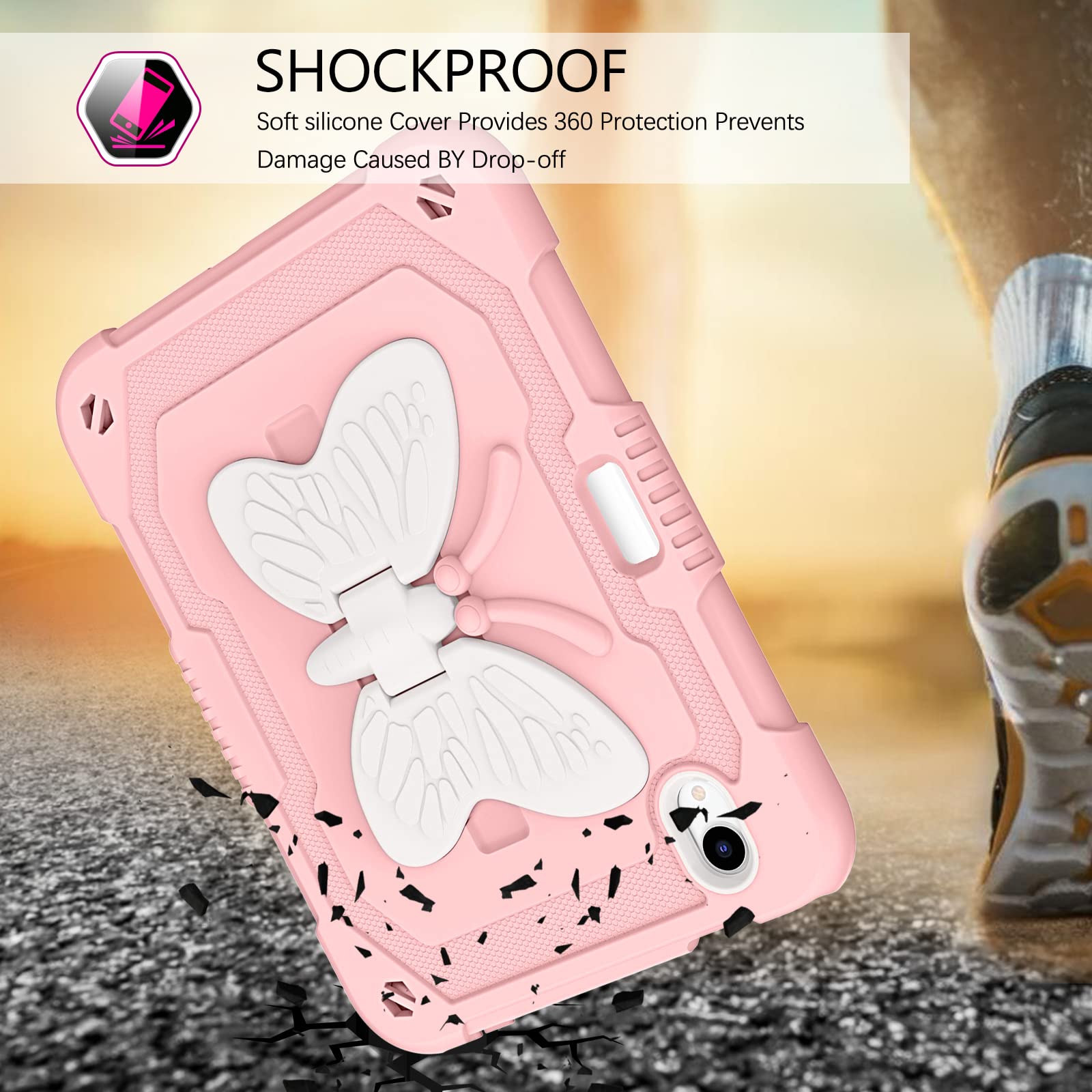 BENTOBEN Shockproof iPad Mini 7 Case with Pencil Holder & Kickstand - Heavy Duty Protective Cover for iPad Mini 7th/6th Generation (2024/2021 Model) - Pink Design for Kids, Boys & Girls - Perfect for School, Travel & Outdoor Use