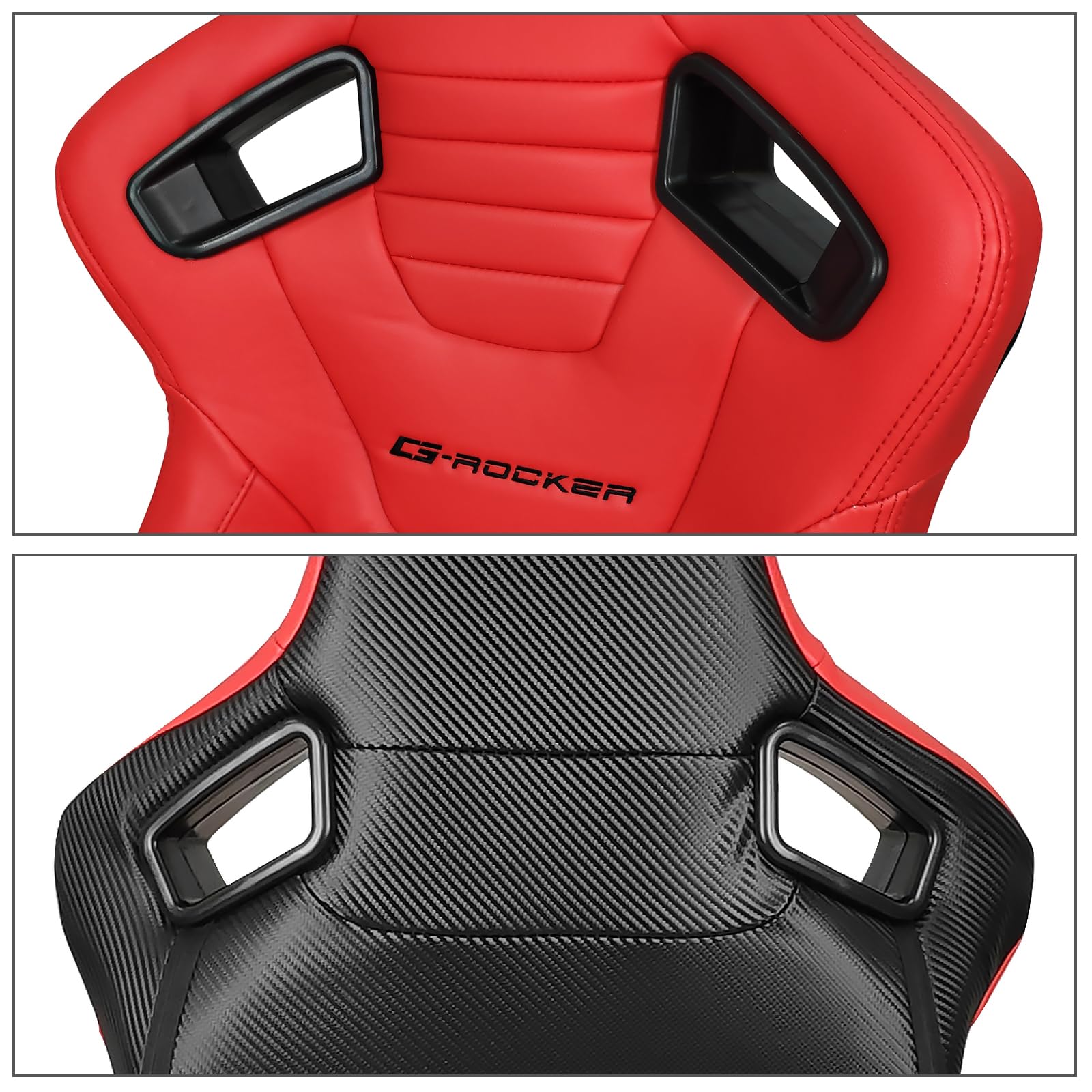 FREEMOTOR802 Universal Racing Seat - Bucket Style Reclining Sport Seat with Dual Lock Sliders, Adjustable Driver Side (1 PC) - PU & Carbon Fiber Fabric in Red - Perfect for Car Racing, Drifting & Performance Driving