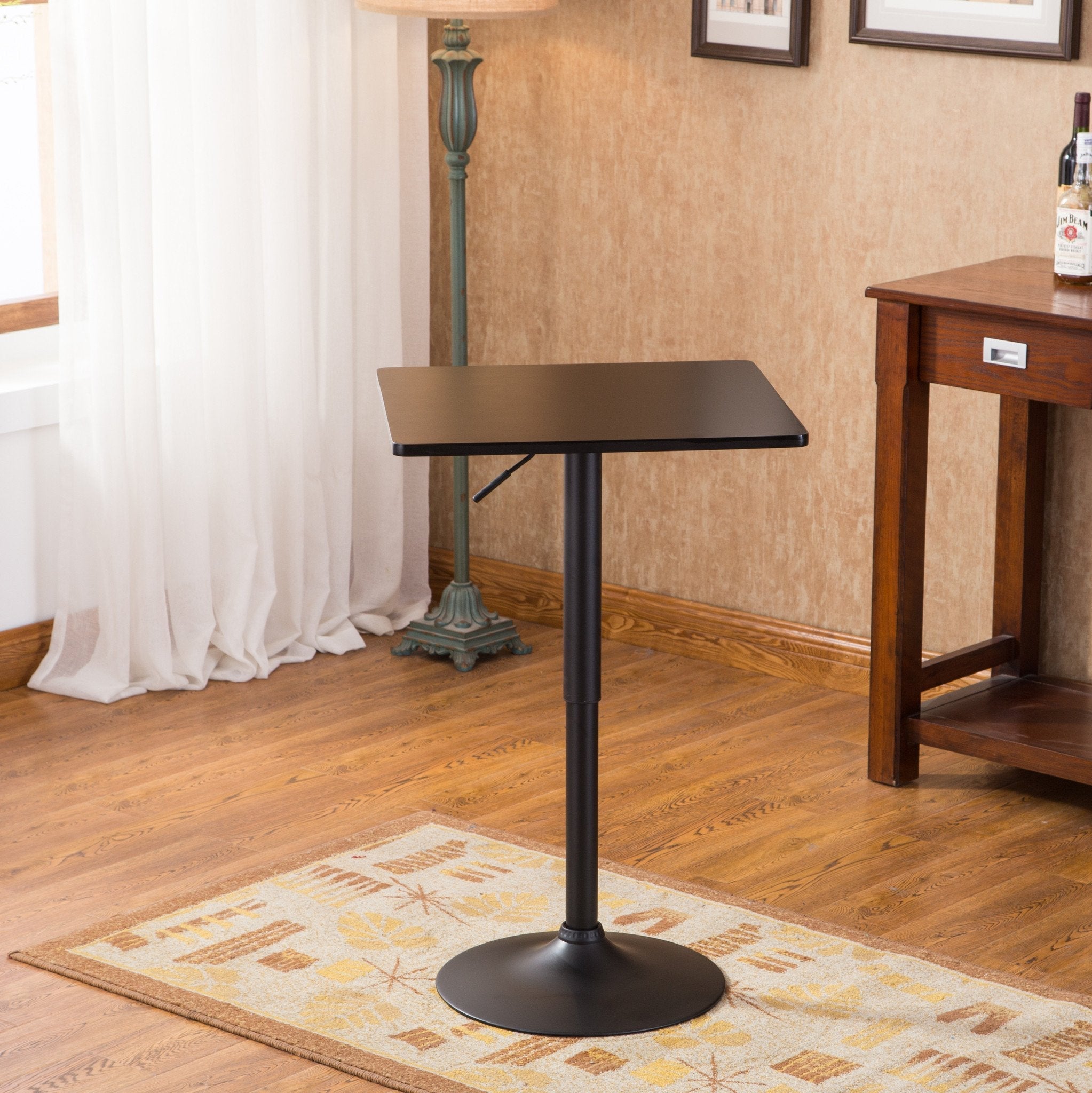 Roundhill Furniture Belham Black Square Adjustable Height Metal Base Bar Table - Perfect for Kitchen Island, Home Bar, and Outdoor Patio Dining