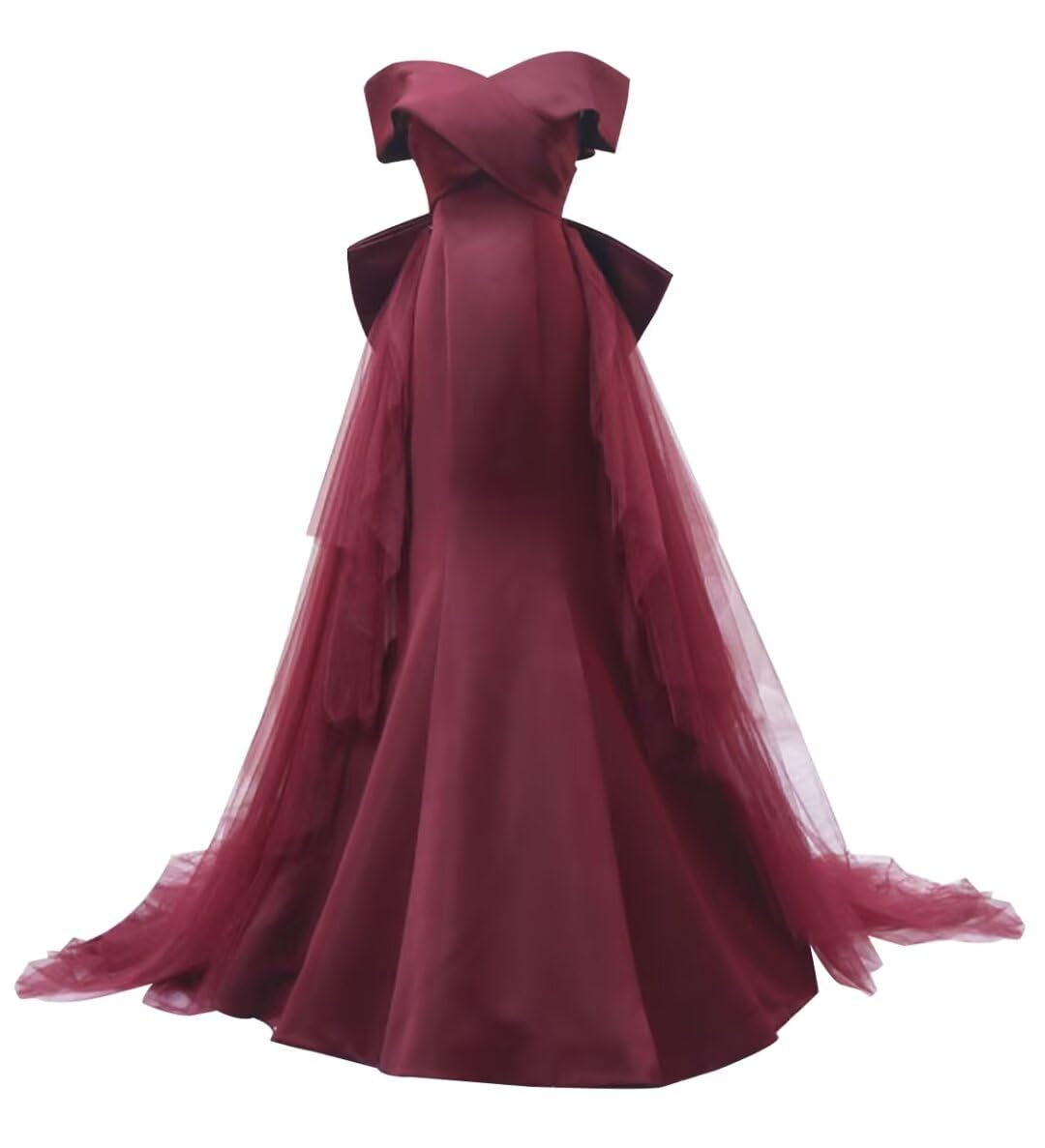Elegant Off Shoulder Prom Dresses with Cape - Long Tulle Ball Gown for Women | Bow Mermaid Formal Evening Gown for Homecoming, Wedding & Special Occasions