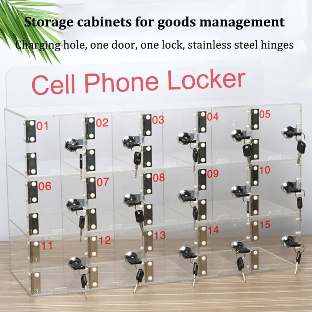 Clear Acrylic Wall Mounted Cell Phone Storage Locker with Lock & Key - 12/15/20/25 Slots Organizer for Office, School, Classroom & Factory | Perfect for Device Management in Workplaces, Educational Settings & Manufacturing Facilities