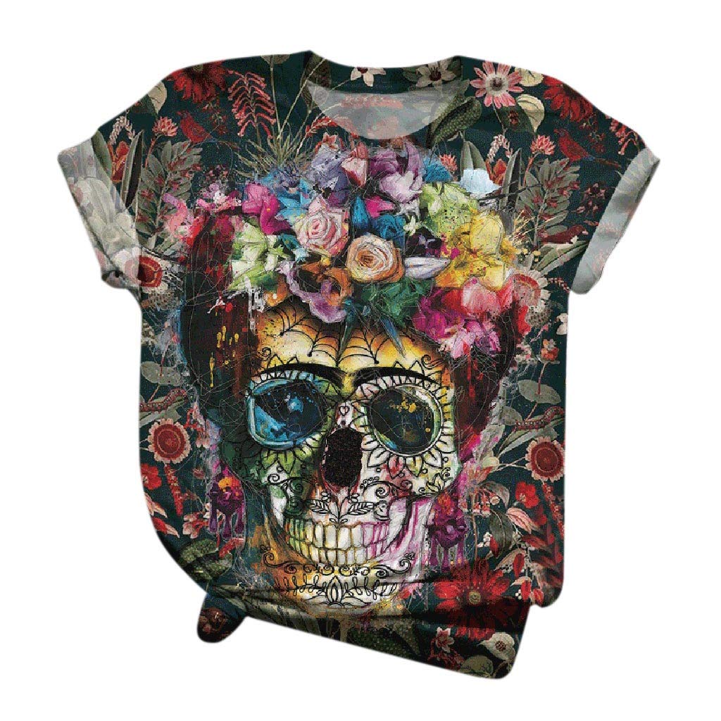 Women's Plus Size 3D Printed Short Sleeve O-Neck Blouse T-Shirt - Floral Lace Casual Top for Everyday Wear & Summer Outfits