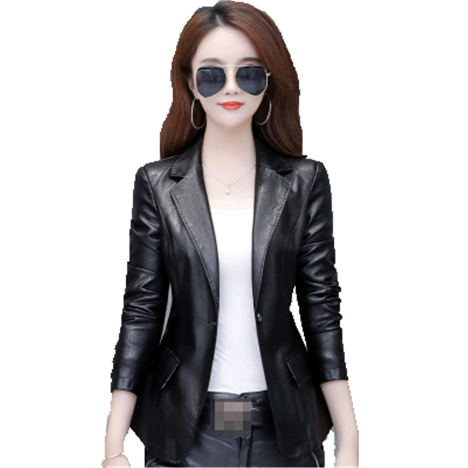 Women's Korean Fashion Plus Size Slim Fitted Leather Jacket - Spring & Autumn Short Motorcycle Blazer Coat for Trendy Outfits | Perfect for Casual Wear, Night Out, and Biker Style