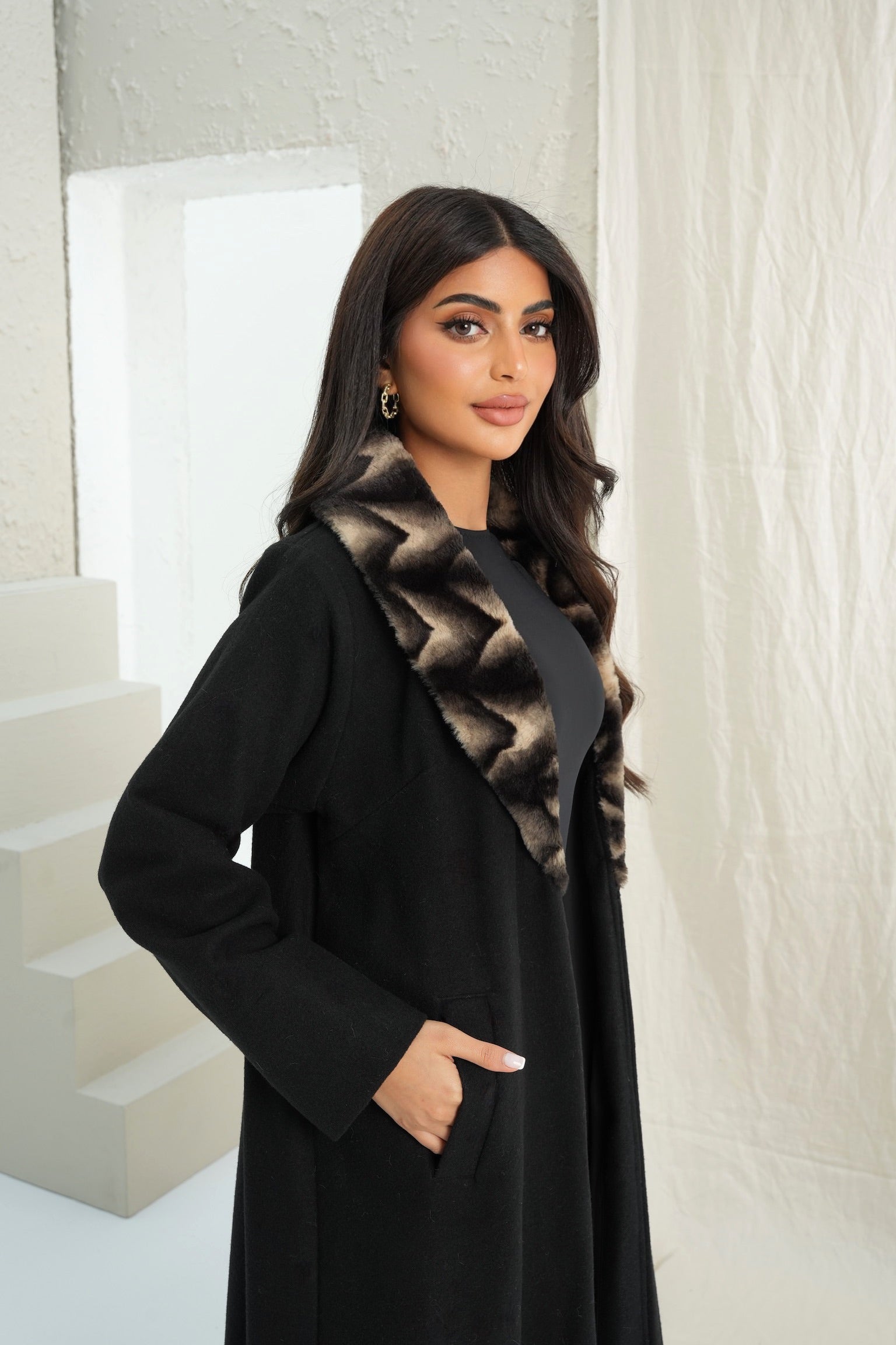Luxury Elegant Fur Coat Abaya #523 - Premium Women's Islamic Dress for Special Occasions & Winter Fashion