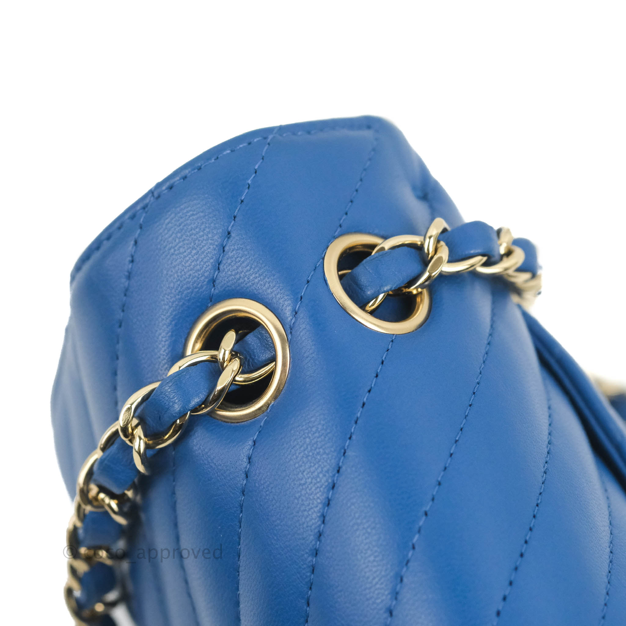 Chanel Classic Chevron Small Double Flap Bag in Blue Lambskin Leather with Gold Hardware - Luxury Crossbody Purse for Women, Perfect for Evening Events & Date Nights