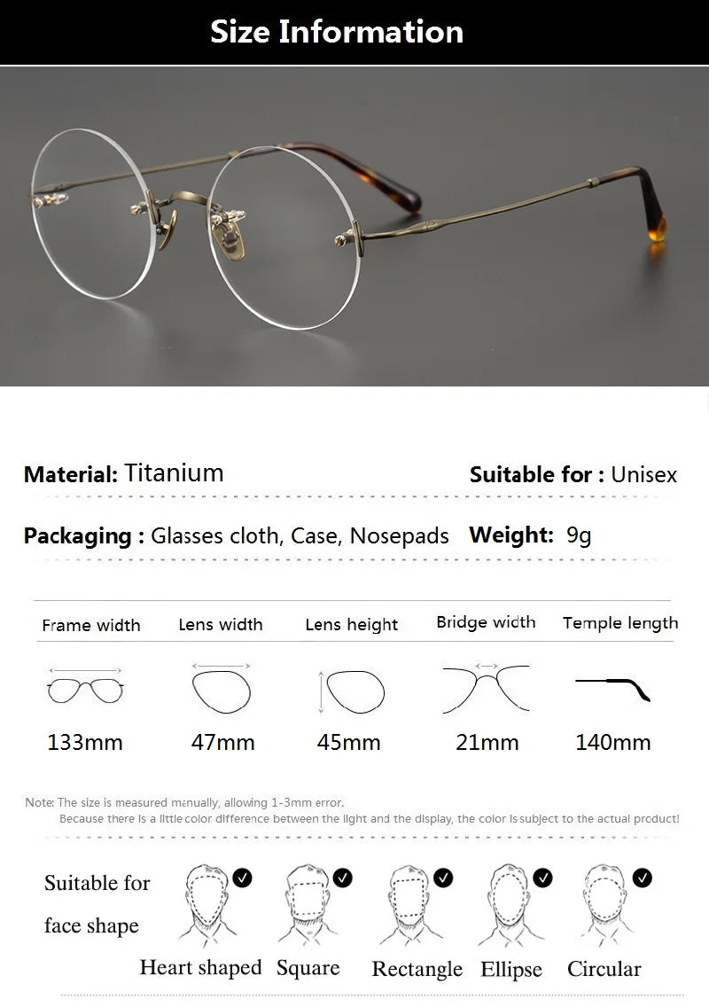 Aimee Unisex Rimless Round Titanium Eyeglasses 13321 - Lightweight & Durable Titanium Frame for Men & Women - Perfect for Reading, Work & Everyday Use