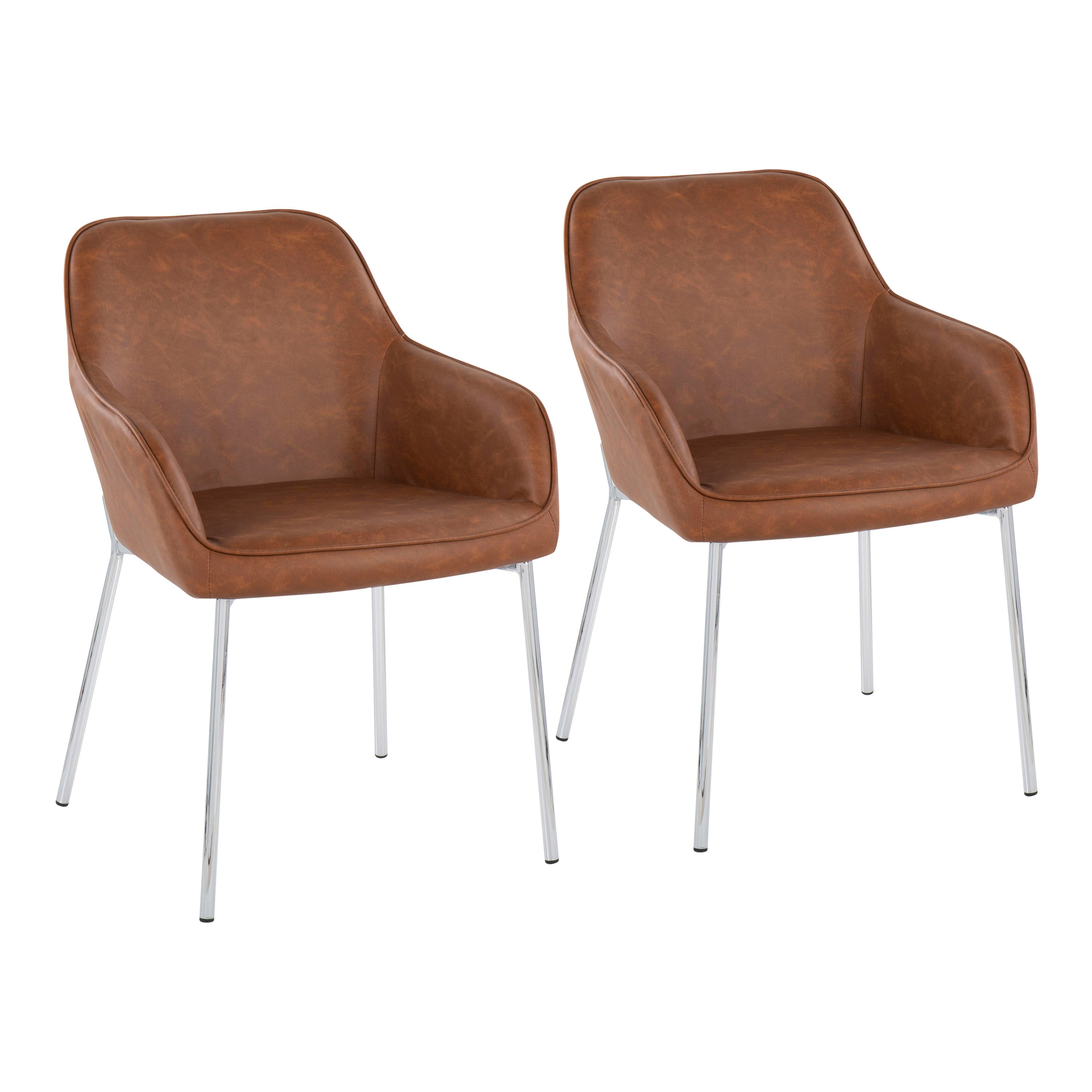 LumiSource Daniella Modern Dining Chairs Set of 2 - Chrome Metal Frame with Faux Leather Upholstery in Camel Color | Perfect for Kitchen, Dining Room & Contemporary Home Decor