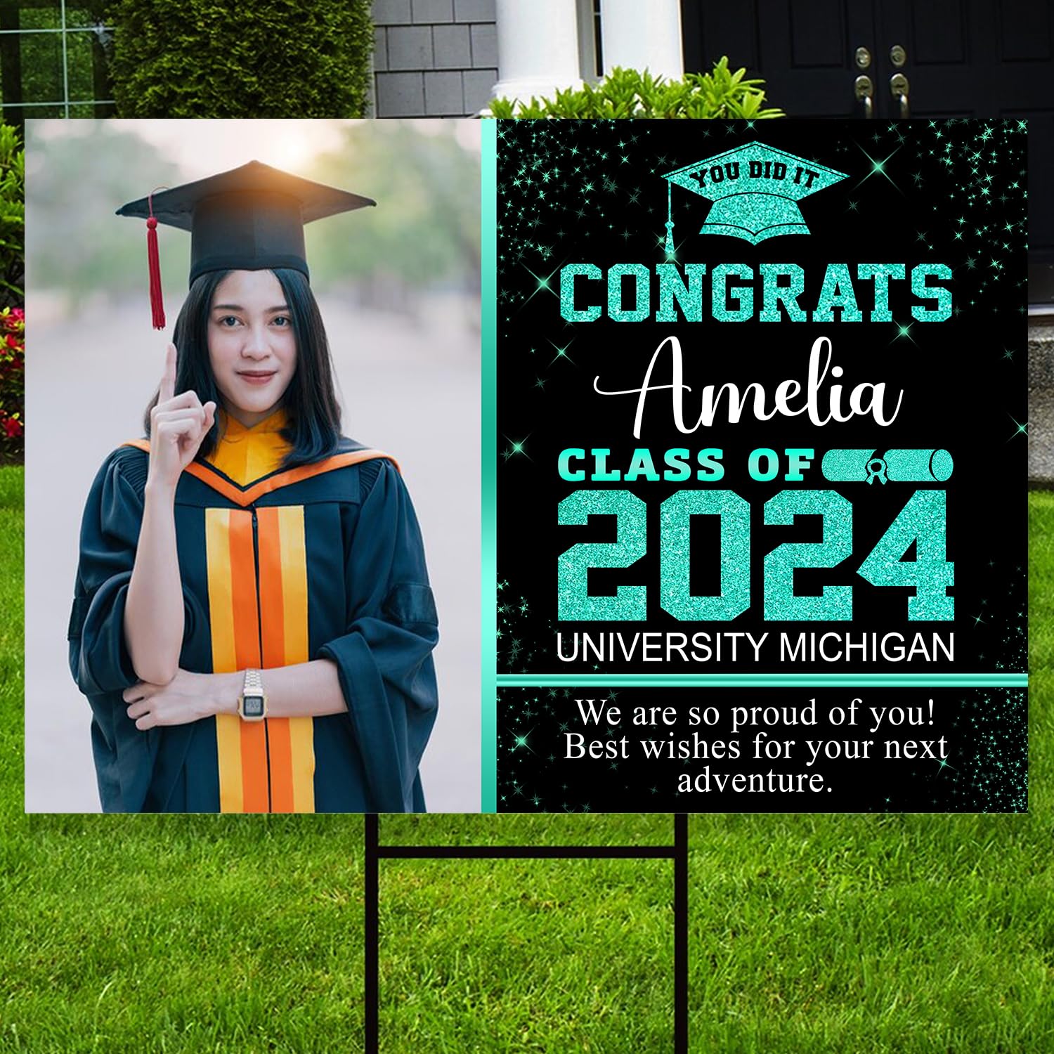 Custom Personalized Graduation Yard Sign 2024 with Photo - Class of 2024 Graduation Sign, High School & College Graduation Party Decor, Congrats Grad - Perfect for Outdoor Lawn Decorations & Graduation Celebrations