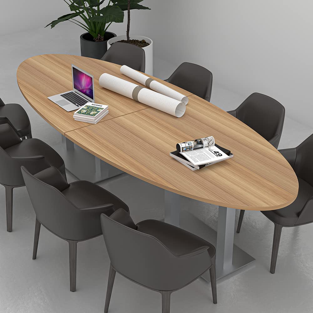 8-Person Oval Conference Table with Metal Base - Modular Meeting Table for Office, Harmony Series, 10ft White - Perfect for Boardrooms, Team Meetings & Collaborative Workspaces