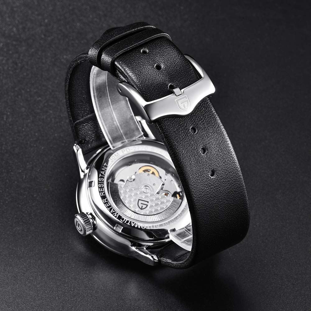 Pagani Design Men's Automatic Mechanical Watch - Waterproof Stainless Steel with Date Display & Brown Leather Strap | Dress Watch for Business, Casual Wear & Outdoor Activities