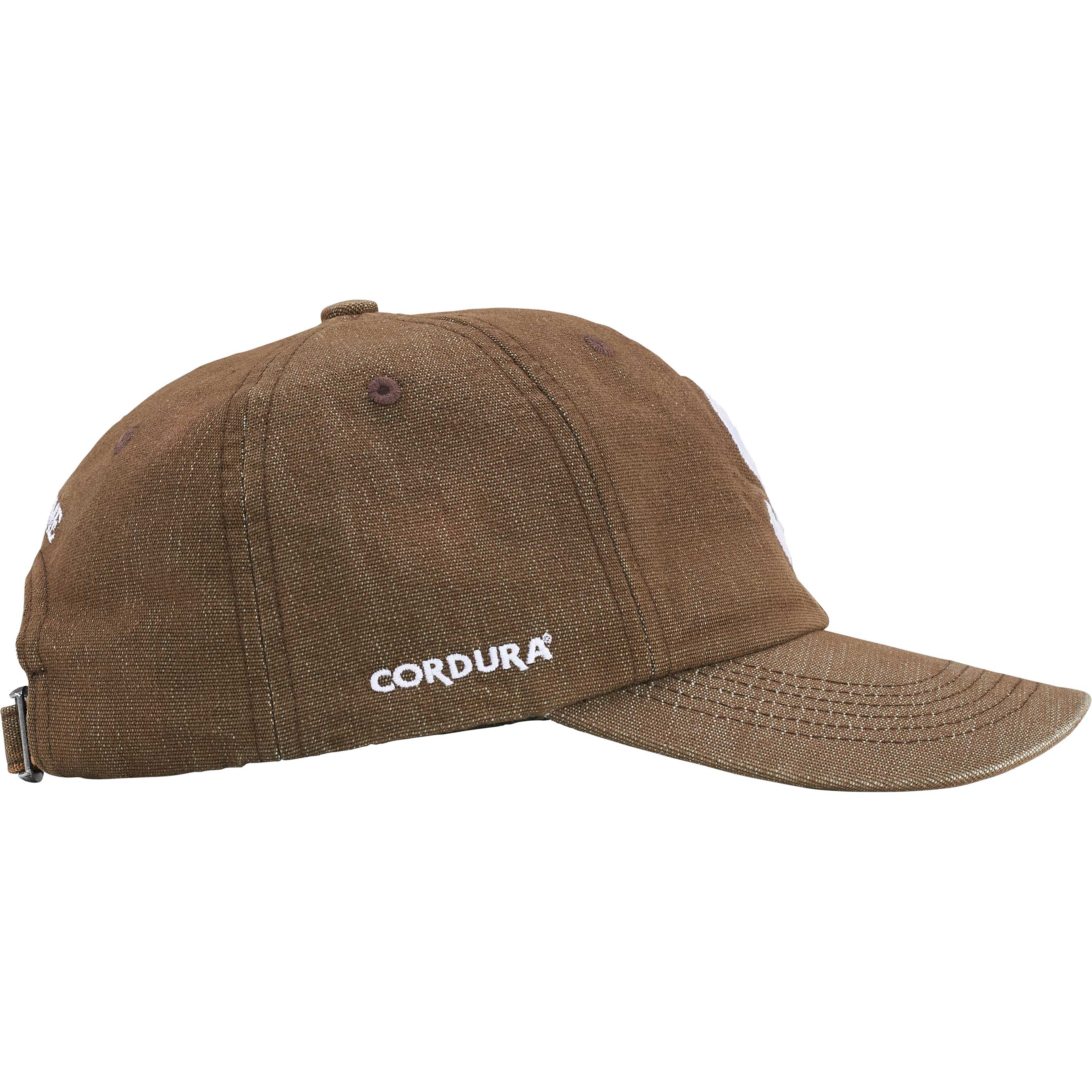 Supreme Cordura® Denim S Logo 6-Panel Cap - Brown Unisex Baseball Hat for Men & Women - Durable Outdoor & Streetwear Fashion Accessory
