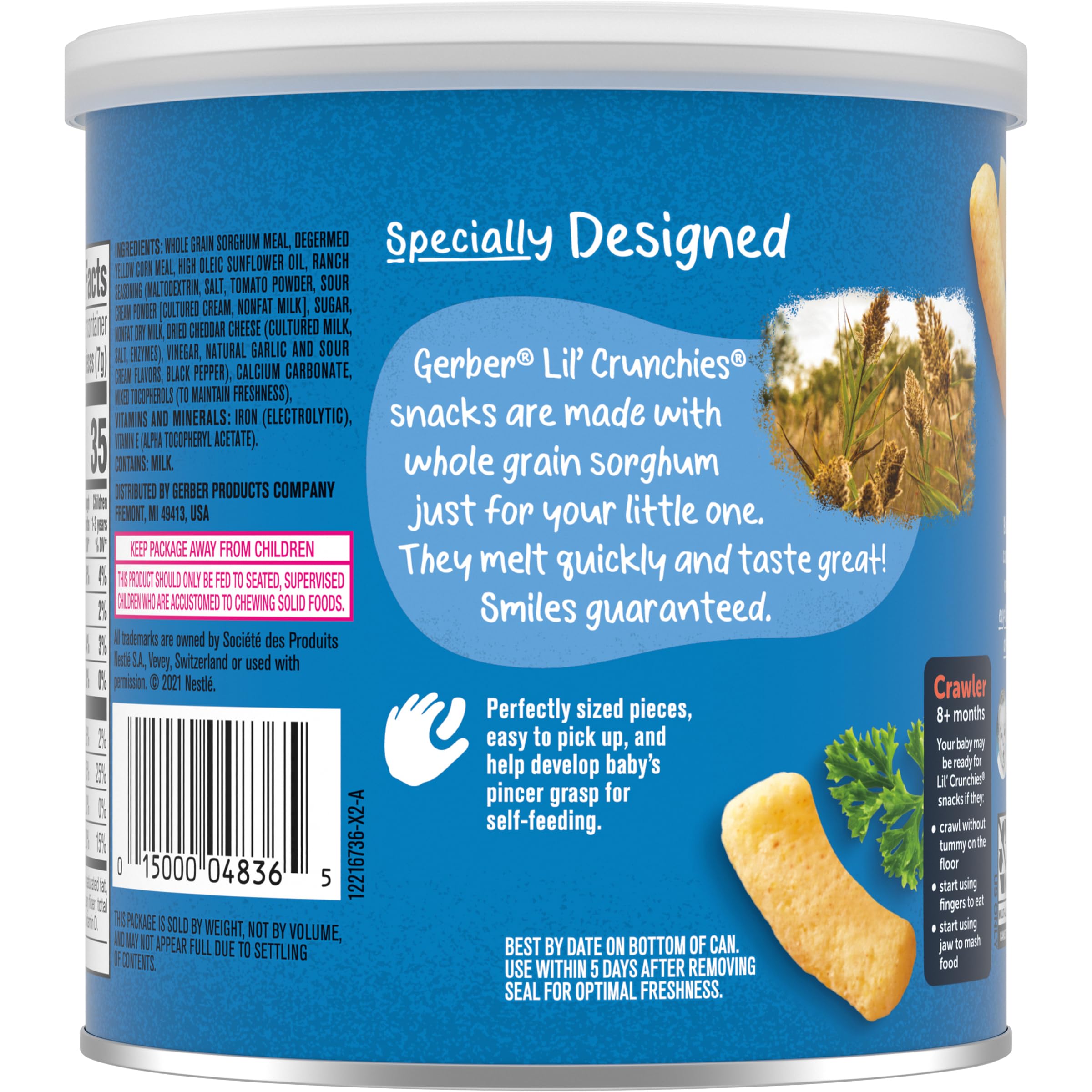 Organic Gerber Baby Snacks - Lil Crunchies Ranch Flavor, 1.48oz (6 Pack) | Healthy Toddler Finger Food for On-the-Go, Daycare & Travel Snacking