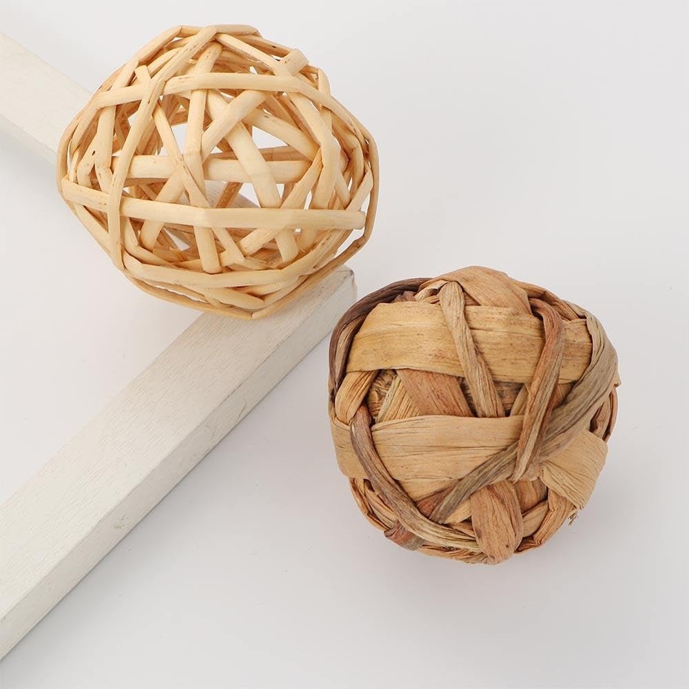 Natural Rattan Chew Toys for Small Pets - Rolling Activity Balls for Rabbits, Chinchillas, Guinea Pigs & Hamsters | Safe Chewing Toy for Dental Health & Stress Relief - Perfect for Cage Playtime & Exercise