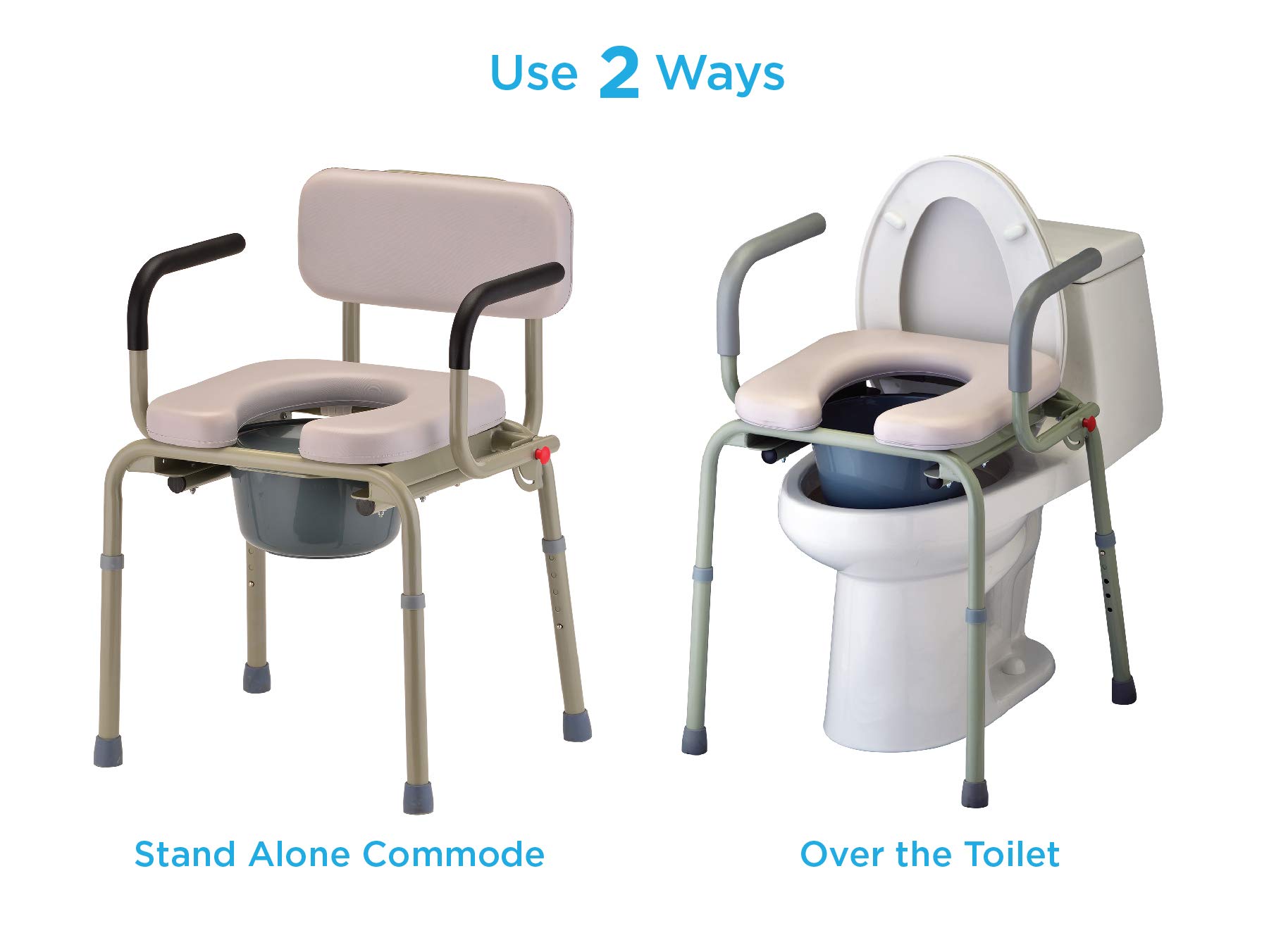 NOVA Medical Drop Arm Commode with Padded Seat - Adjustable Height Bedside Toilet Chair with Bucket, Lid & Splash Guard for Elderly & Disabled - Gray Stand-Alone Commode for Home Care & Hospital Use