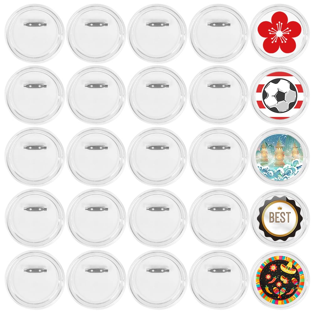25Pcs 3.15 Inch Clear Acrylic Button Badges with Pin - DIY Photo Buttons for Crafts, School Projects, Events & Party Favors - Customizable Large Picture Buttons for Scrapbooking, Gifts & Decorations