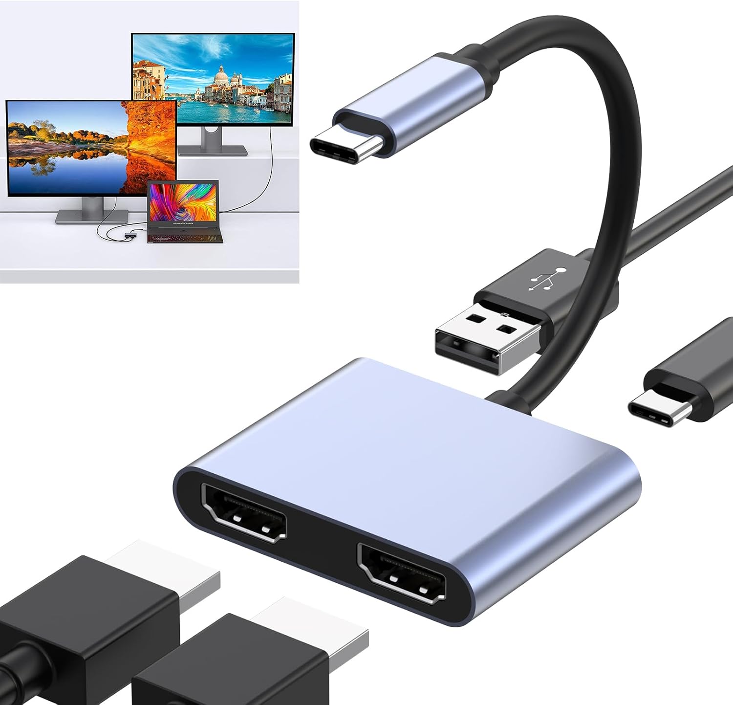 Dual HDMI Monitor Adapter for MacBook Pro/Air - 4K Ultra HD Extended Display for Work, Gaming & Home Office Setup
