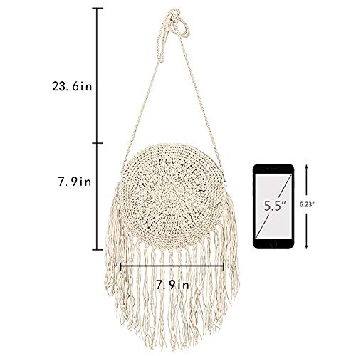 Stylish Women's Mini Round Tassel Crossbody Bag - Handwoven Cotton Crochet Boho Shoulder Purse for Casual Outings, Beach Trips & Festival Fashion